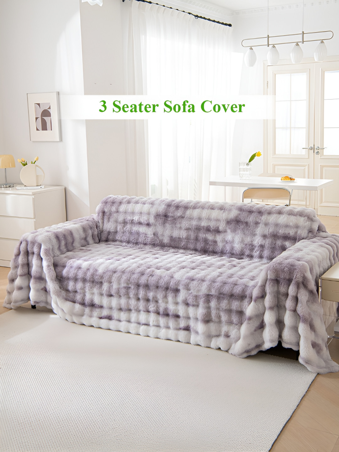 HOKIPO Violet & White Woollen Checked 3 Seater Throw Blanket