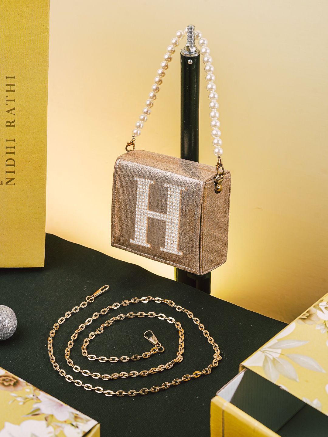 NR By Nidhi Rathi H Initial Embellished Purse Clutch