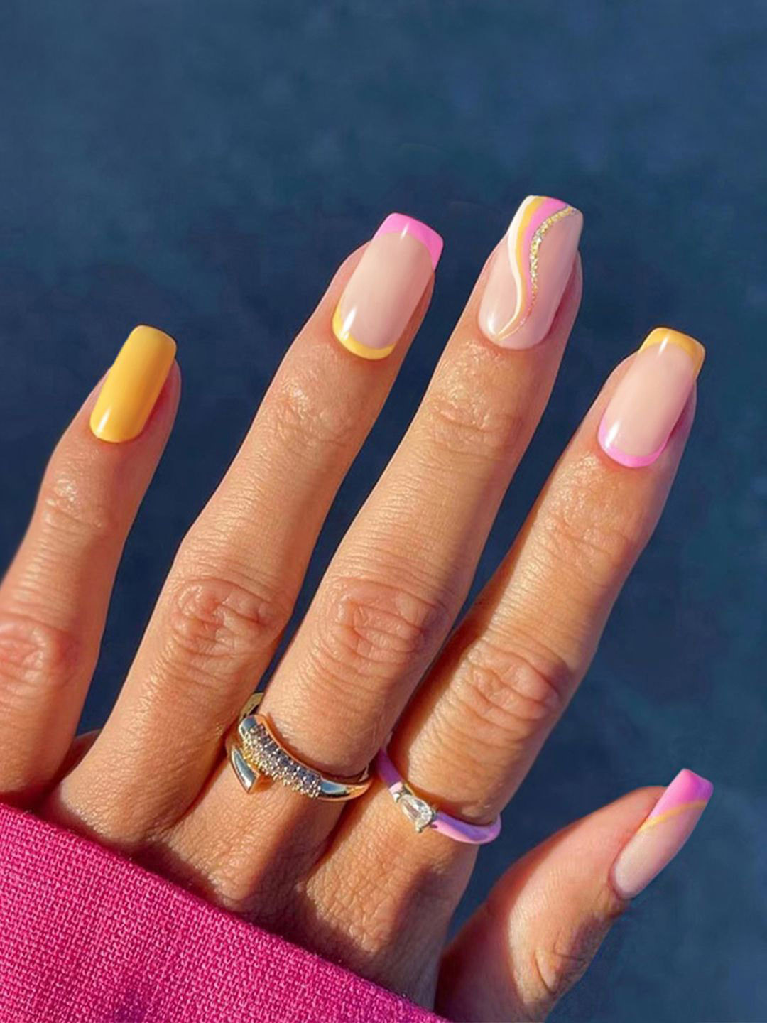 Secret Lives Glossy Translucent With Glitter & Multiple Strips Nail Art- 24Pcs