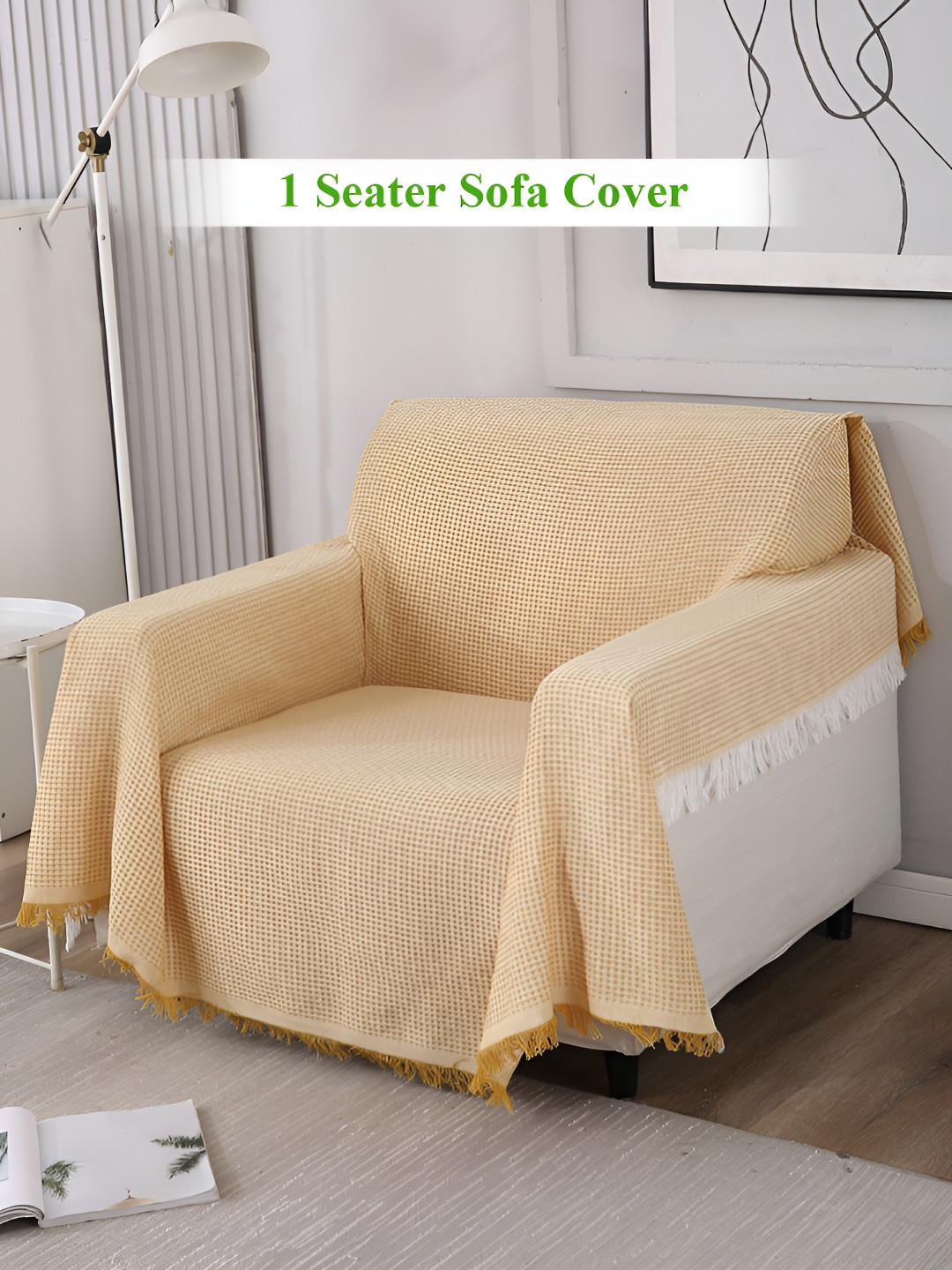 HOKIPO Yellow & White Striped Single Seater Sofa Throw