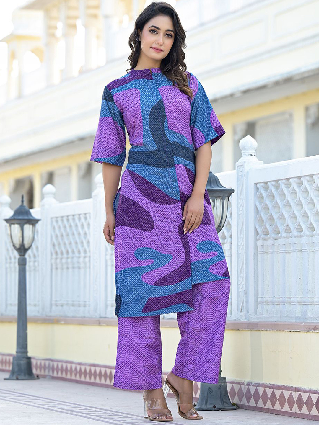 Varanga Printed Asymmetric Abstract Printed Tunic with Trousers
