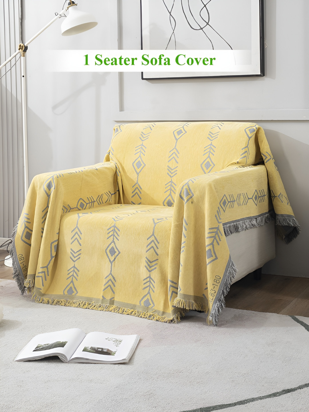 HOKIPO  Yellow & Grey Printed 1 Seater Sofa Throw Blanket