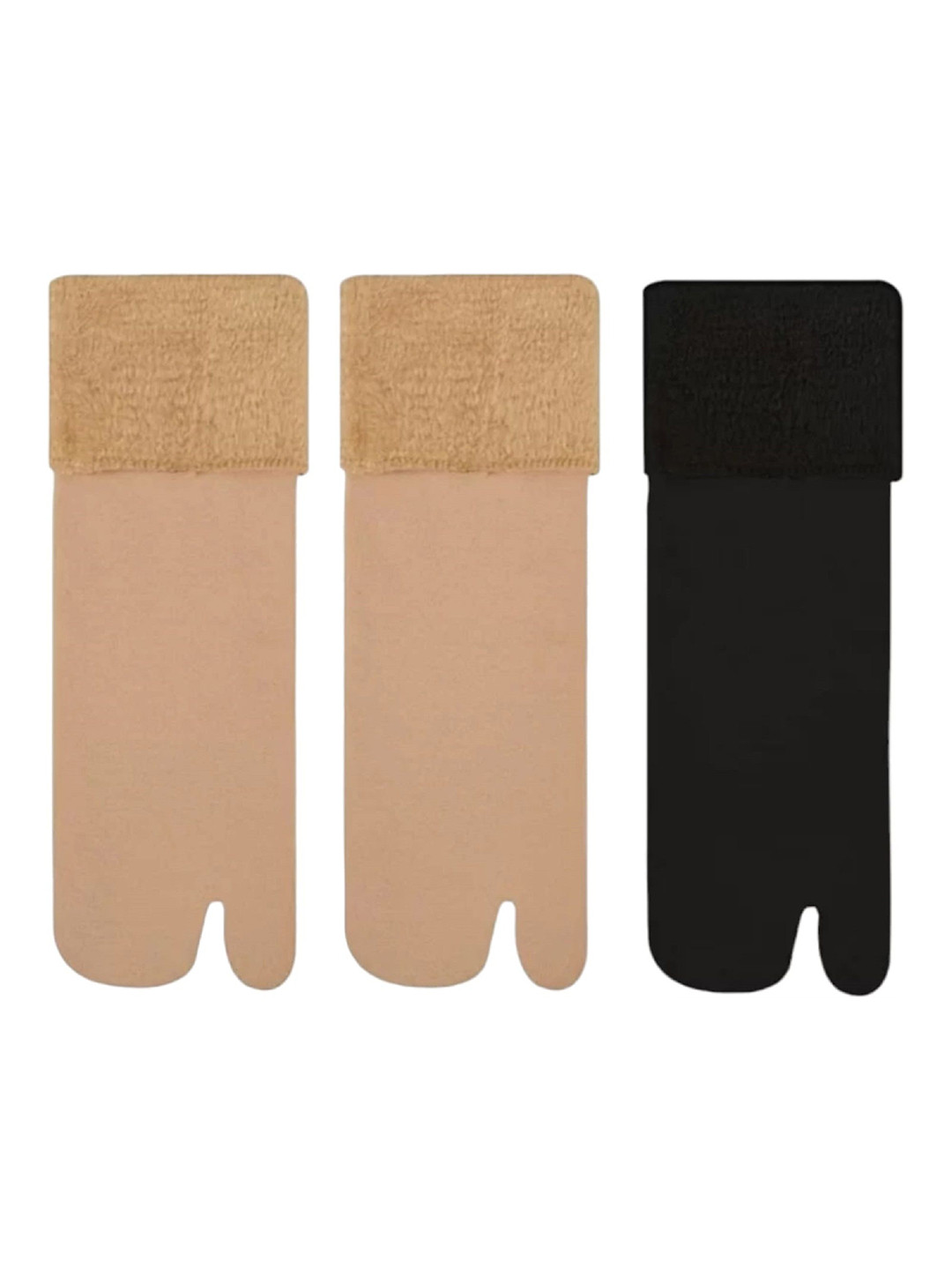 BAESD Women Pack Of 3 Calf-Length Thermal Thumb Socks with Fur inside