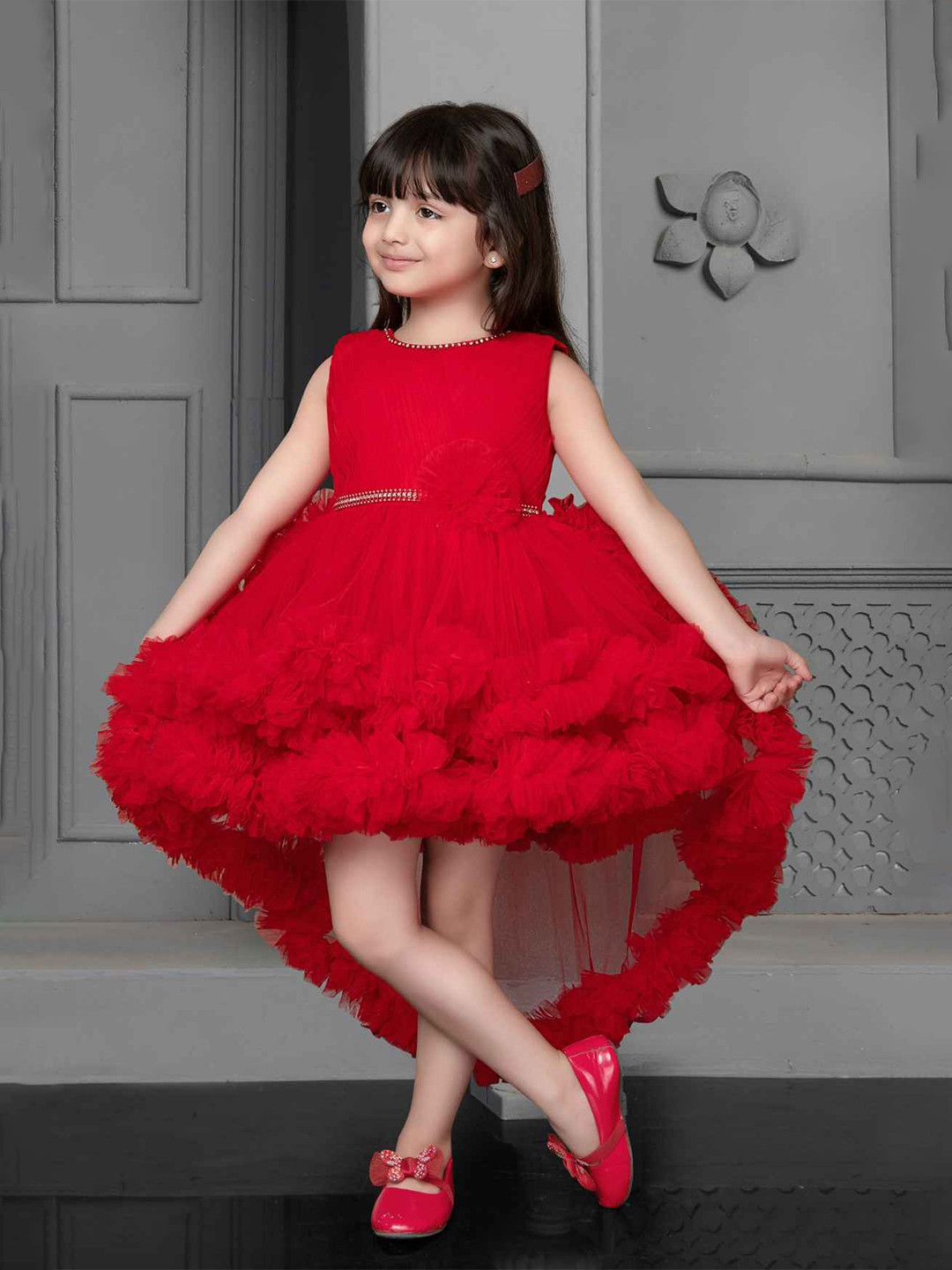 Lagorii Girls Ruffled Net Fit and Flare Dress