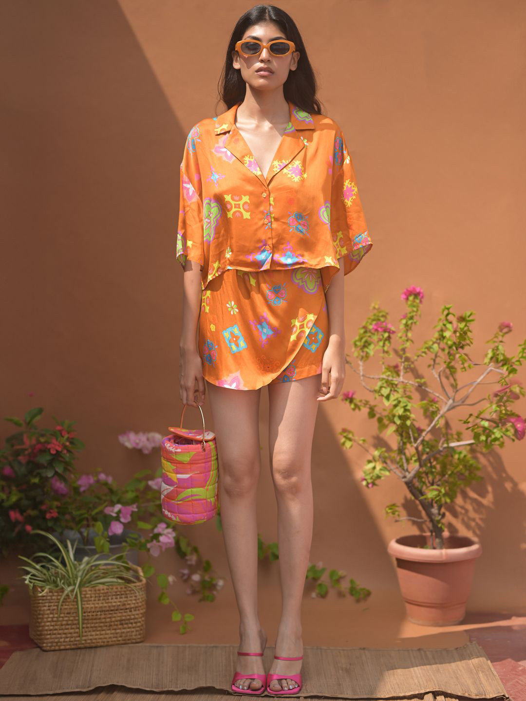 GUAPA Printed Flared Sleeve A-Line Dress