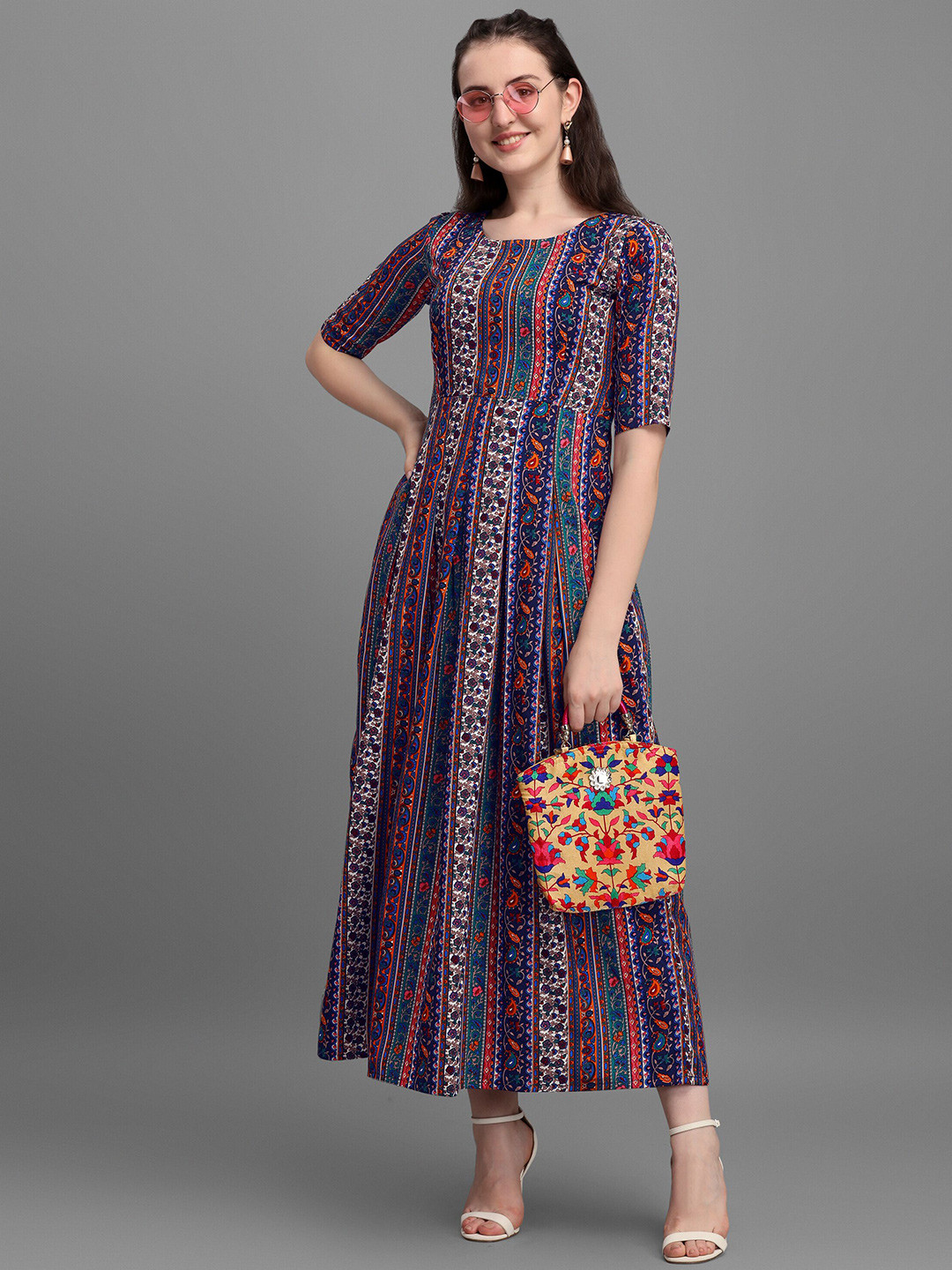 Sashay Boutique Ethnic Motifs Print Crepe Maxi Fit and Flare Dress