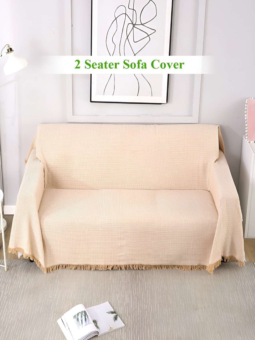 HOKIPO Peach & White Striped 2 Seater Throw Blanket