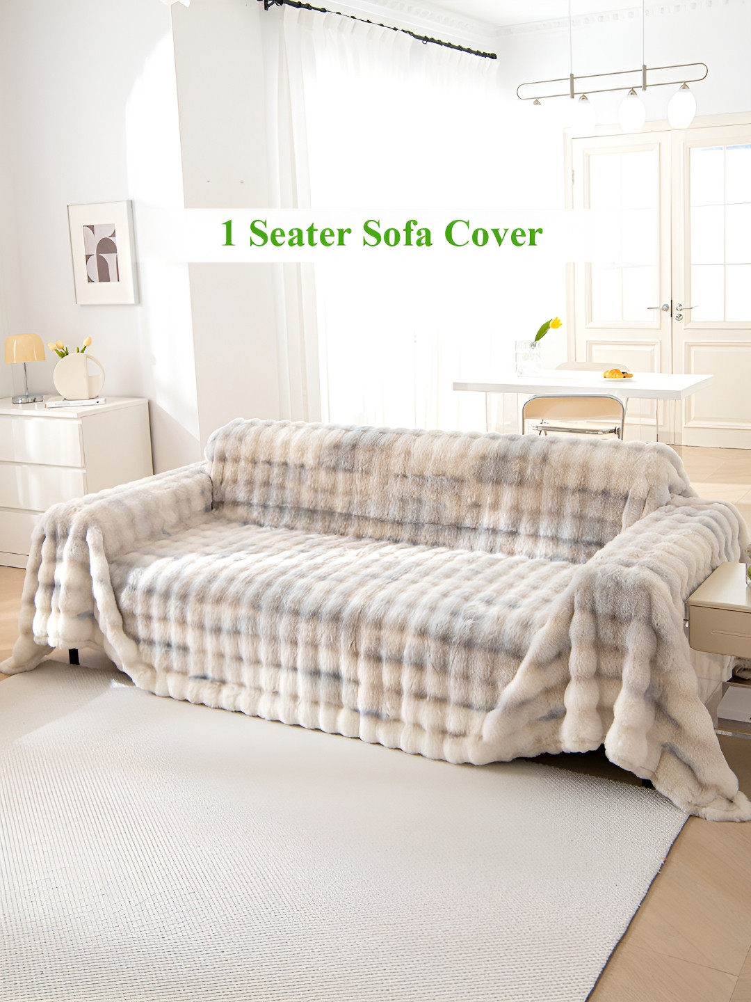 HOKIPO Cream & Black Self Design 1 Seater Sofa Throw