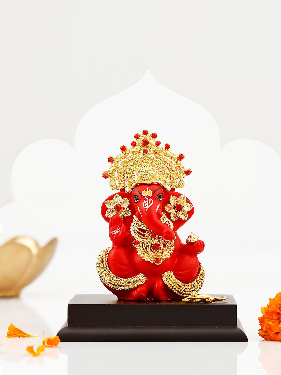 IGP Lord Ganesh Red Resin Glossy Prayer Room Medium Showpiece - 1.6 Inches