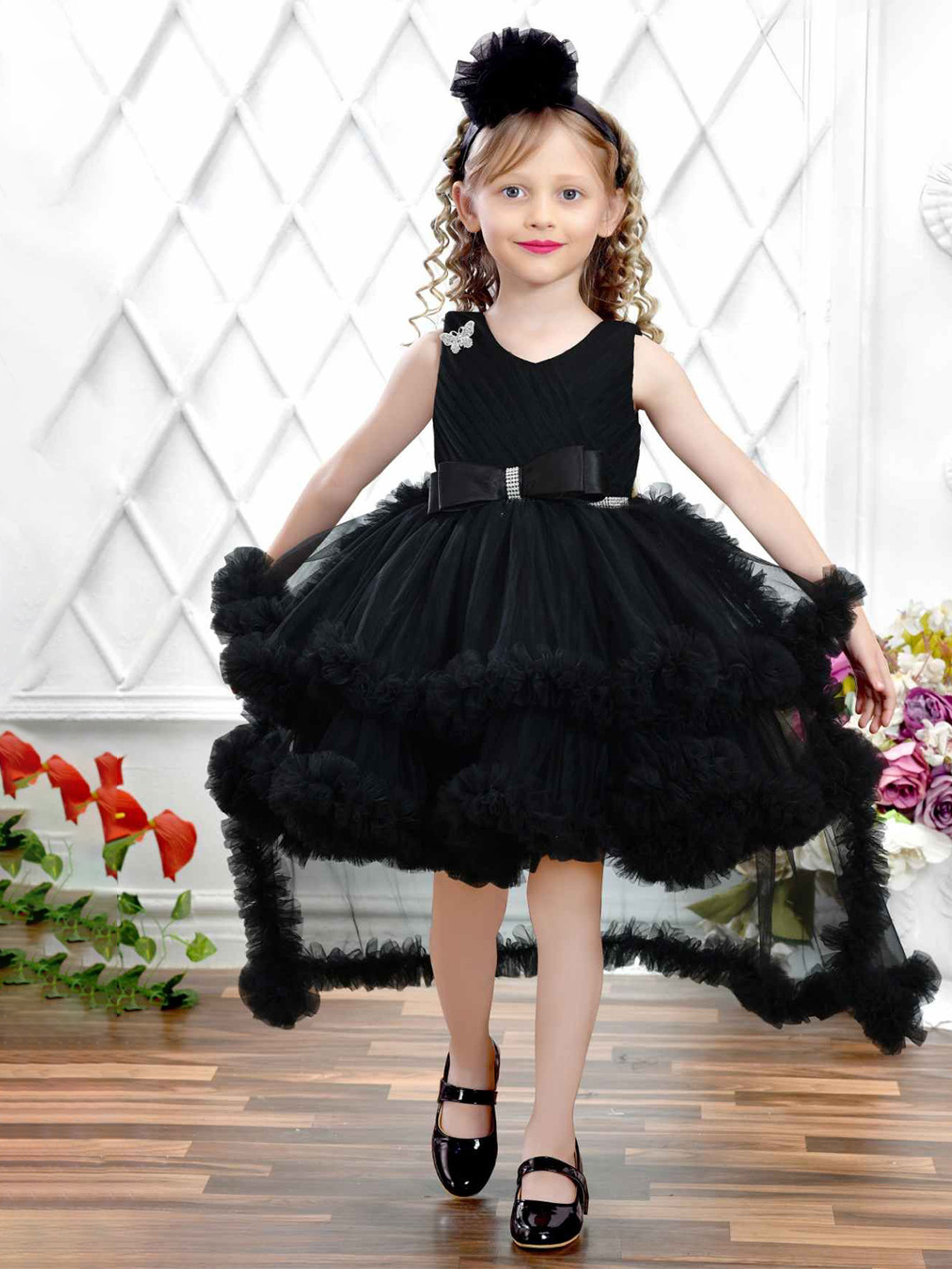 Lagorii Girls Embellished Net Empire Maxi Dress