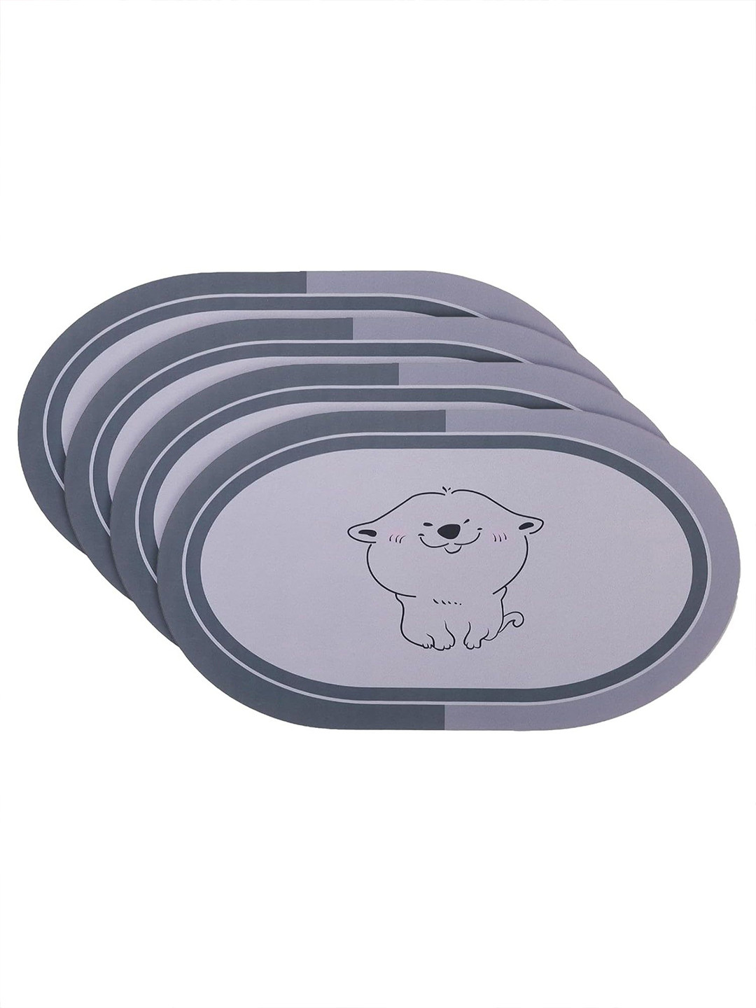 Kuber Industries Grey & Black 4 Pieces Printed 240 GSM Anti Skid Bath Rug