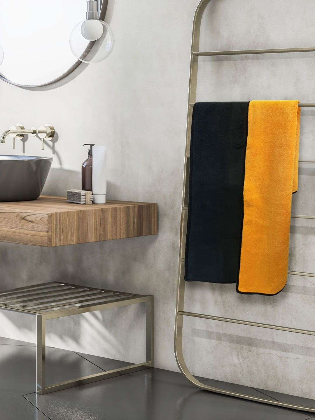 Myntra Elegant Homes Orange & Black Microfiber 650 GSM Bath Towel