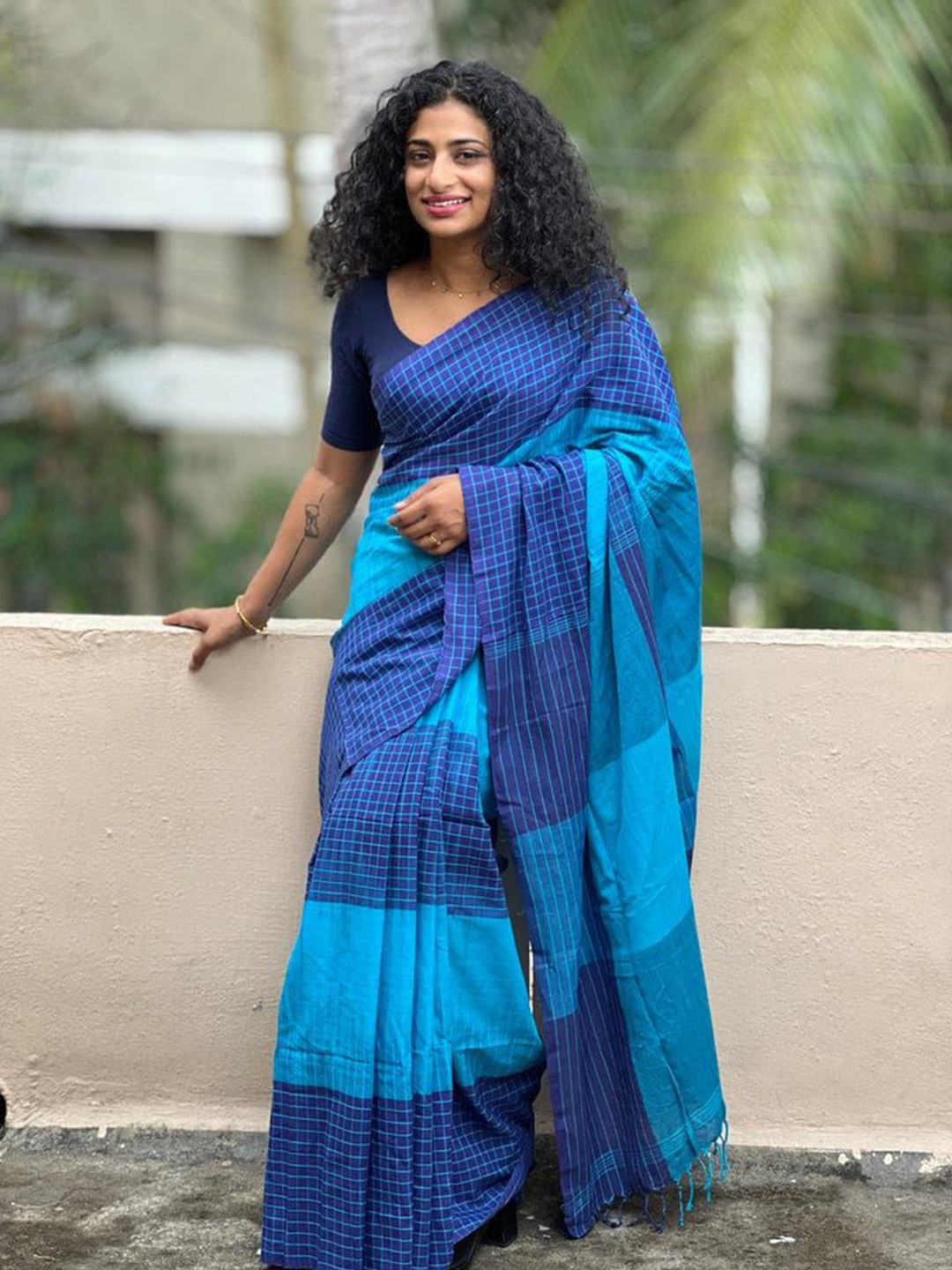Ruuprekha Checked Pure Cotton Khadi Saree