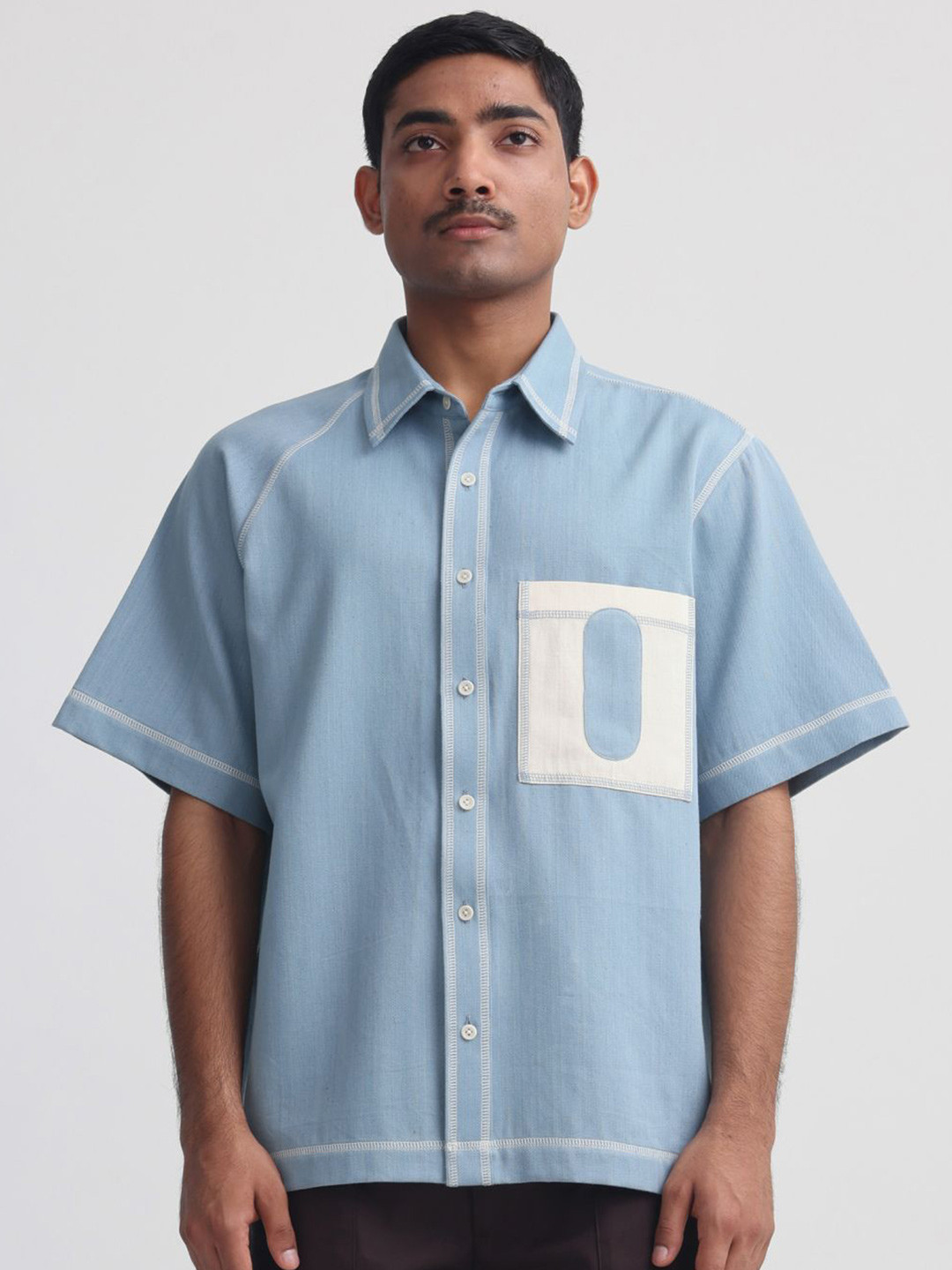 MARGN Men Solid Relaxed Pocket Casual Denim Shirt