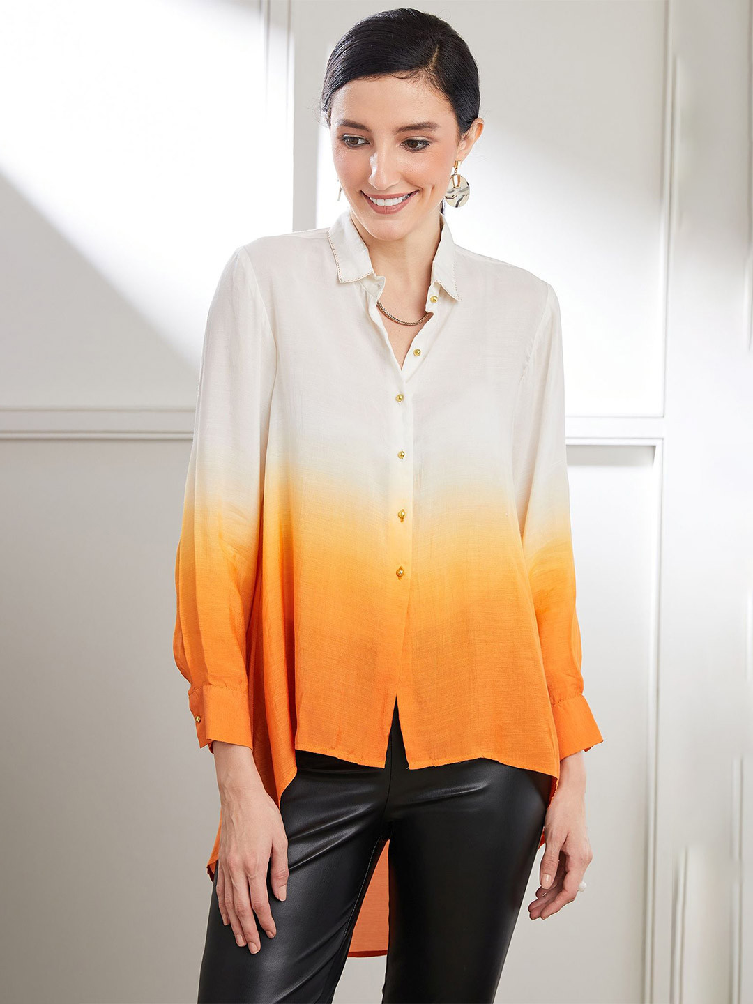 SEVENDC Ombre Satin Shirt Style Top