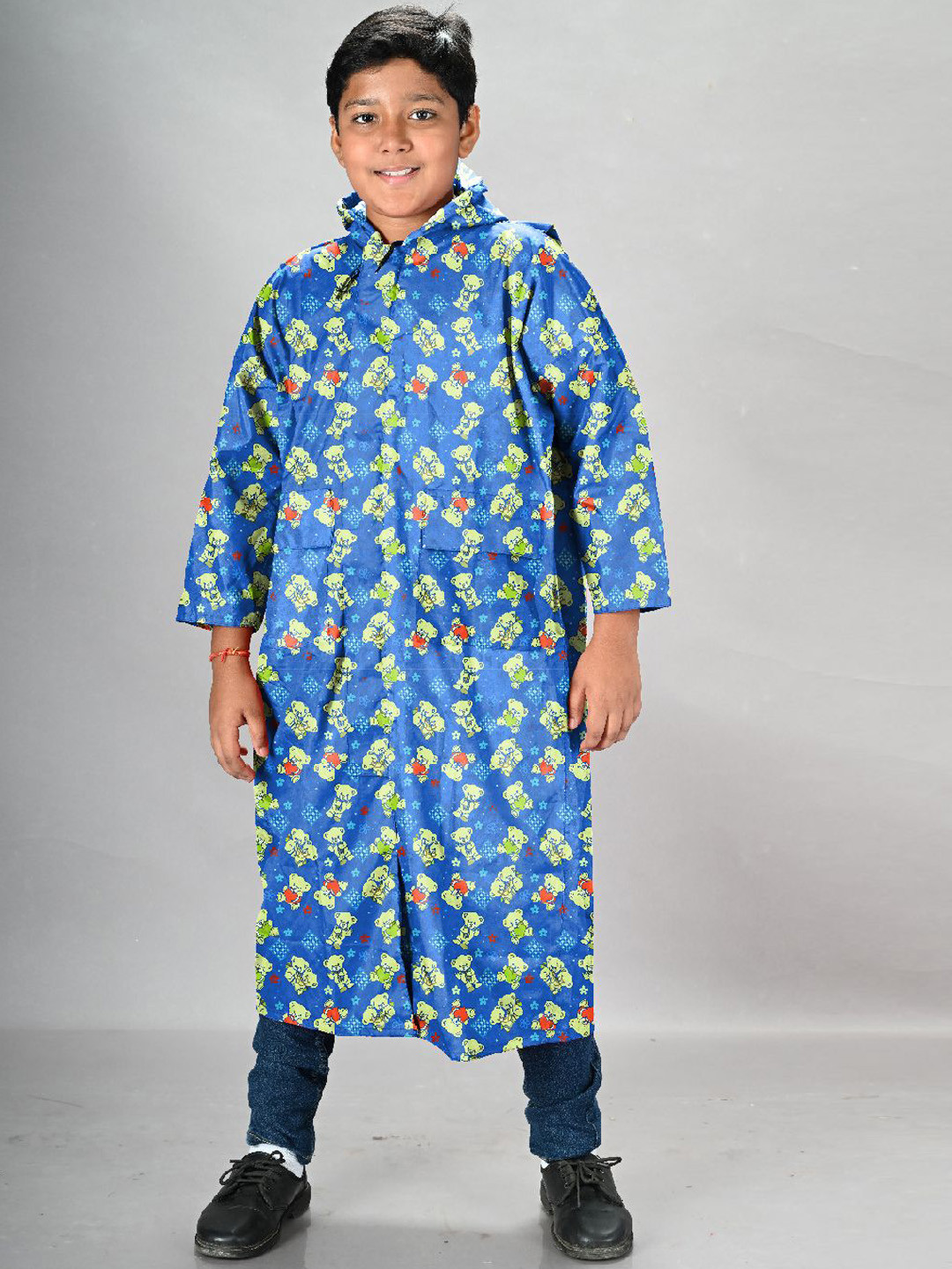 LUX VENUS Boys Printed Hooded Raincoat With School Bag Cover