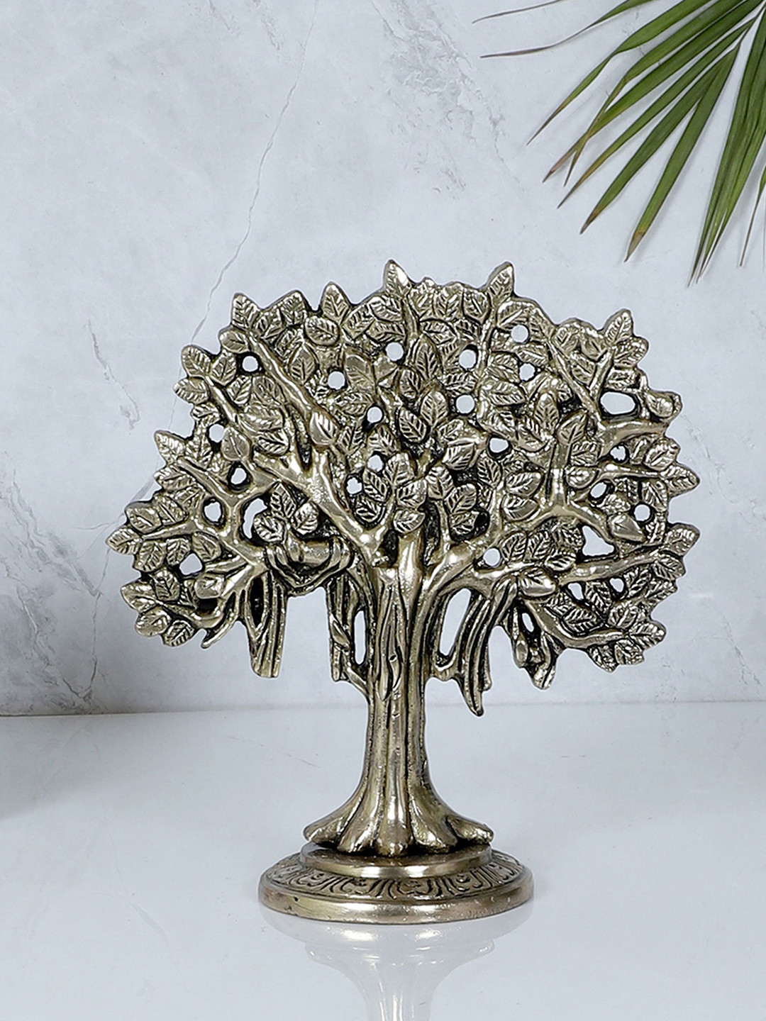 Two Moustaches Kalpvriksh Tree Gold Brass Metallic Living Room Small Showpiece - 7.4 Inches