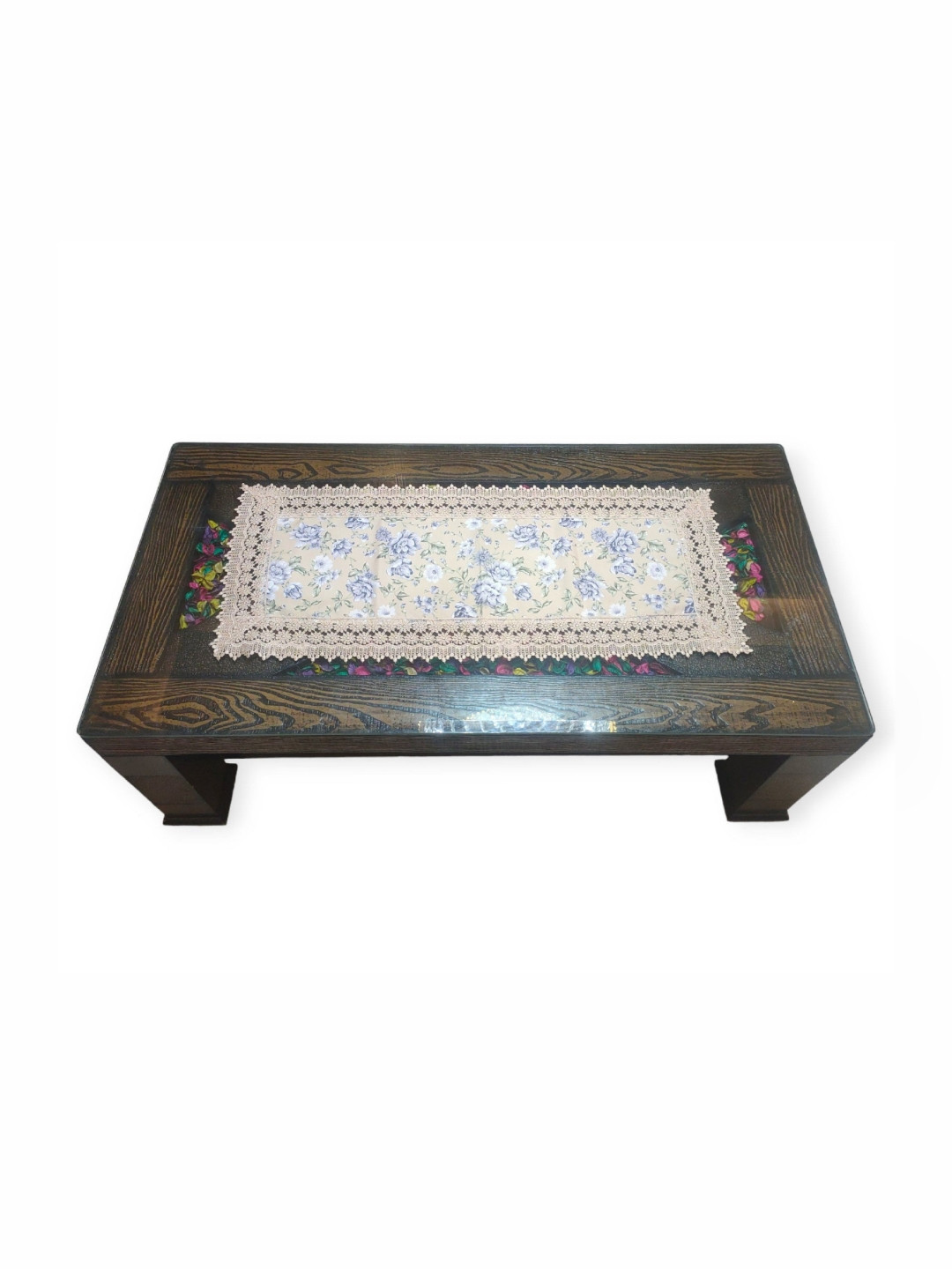 TANLOOMS Blue & Beige-Color Floral Printed Coffee Table Runner
