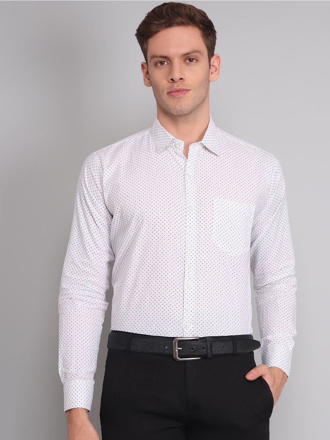 TRYBUY.IN Men Spread Collar Micro or Ditsy Print Printed Cotton Semiformal Shirt