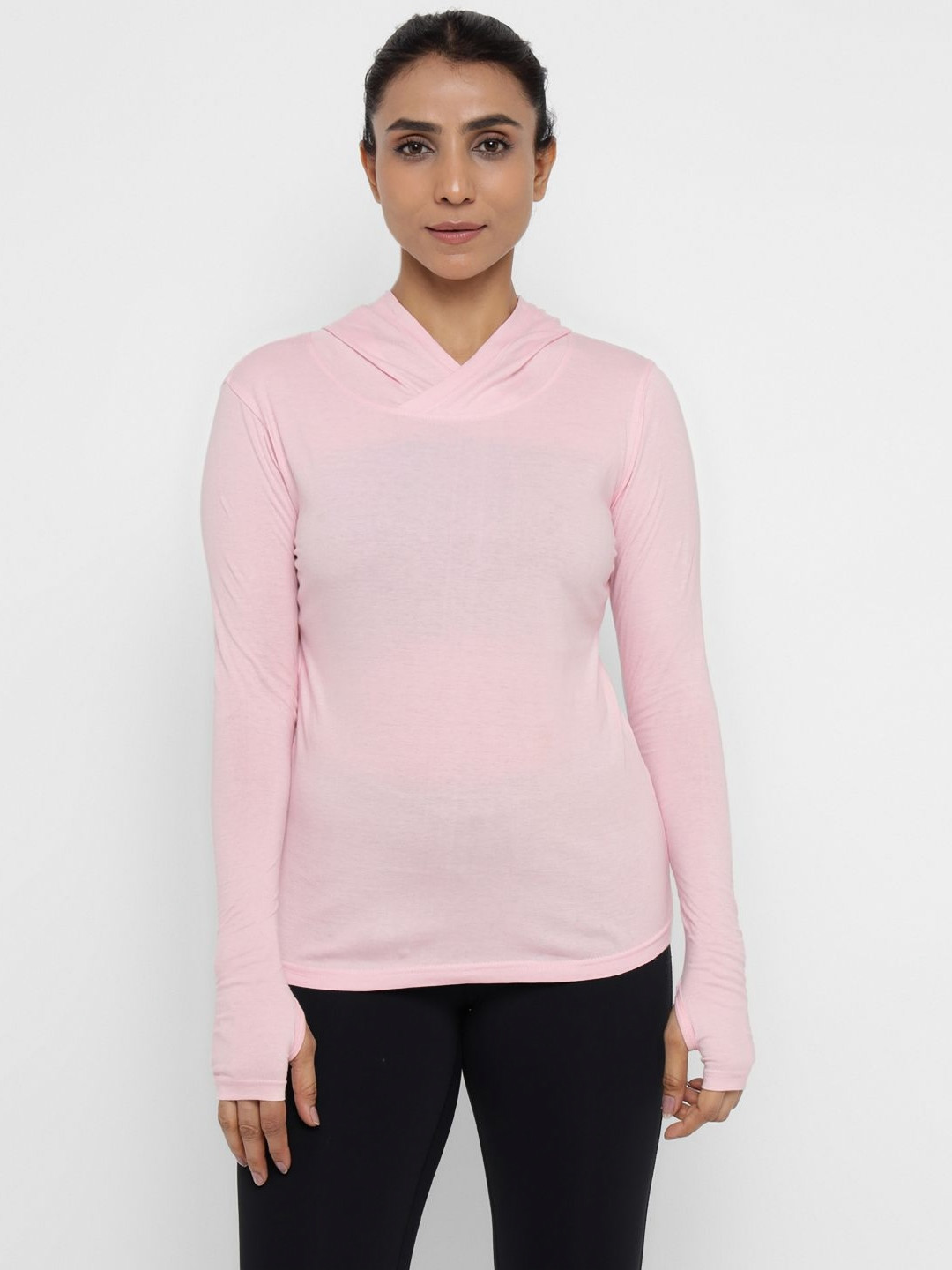appulse Women Solid Hood Cotton Slim Fit T-Shirt