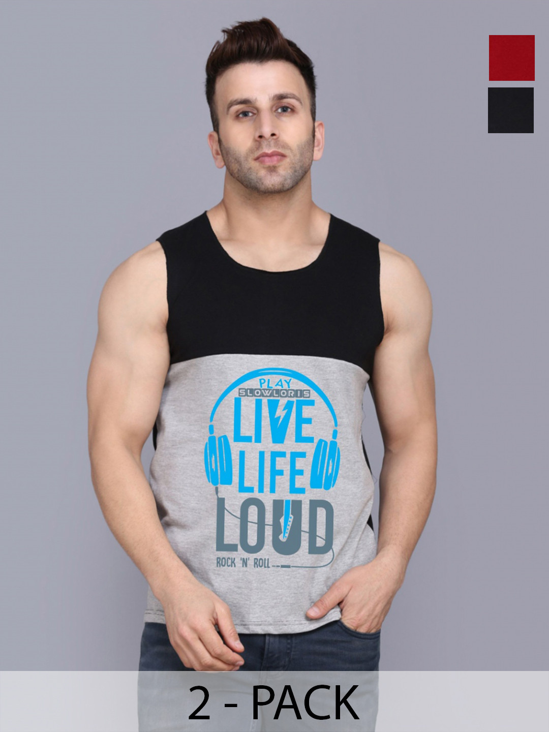 SLOWLORIS Men Pack Of 2 Typography Printed Round Neck Cotton Slim Fit T-shirts