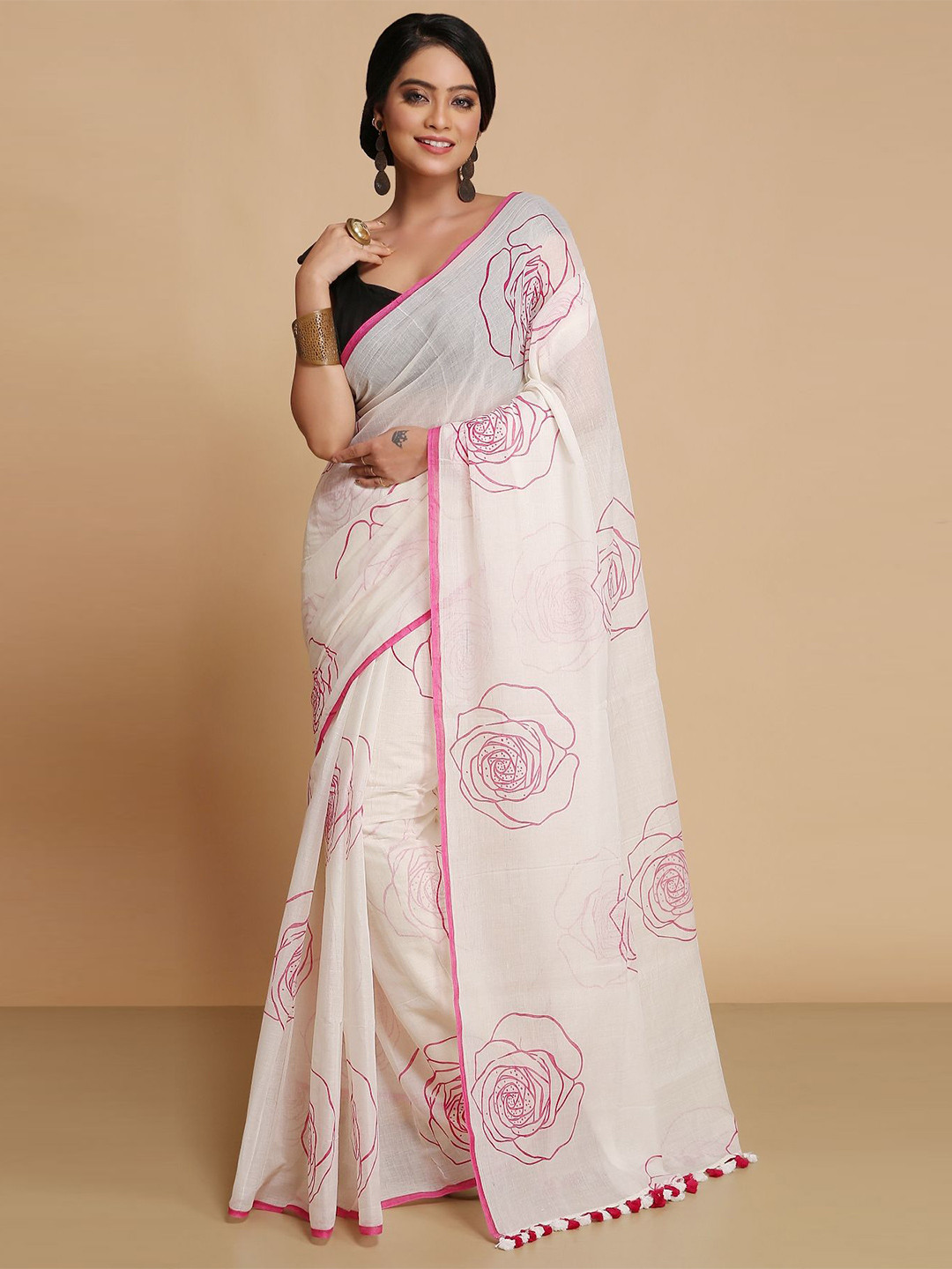 WoodenTant Floral Pure Cotton Saree