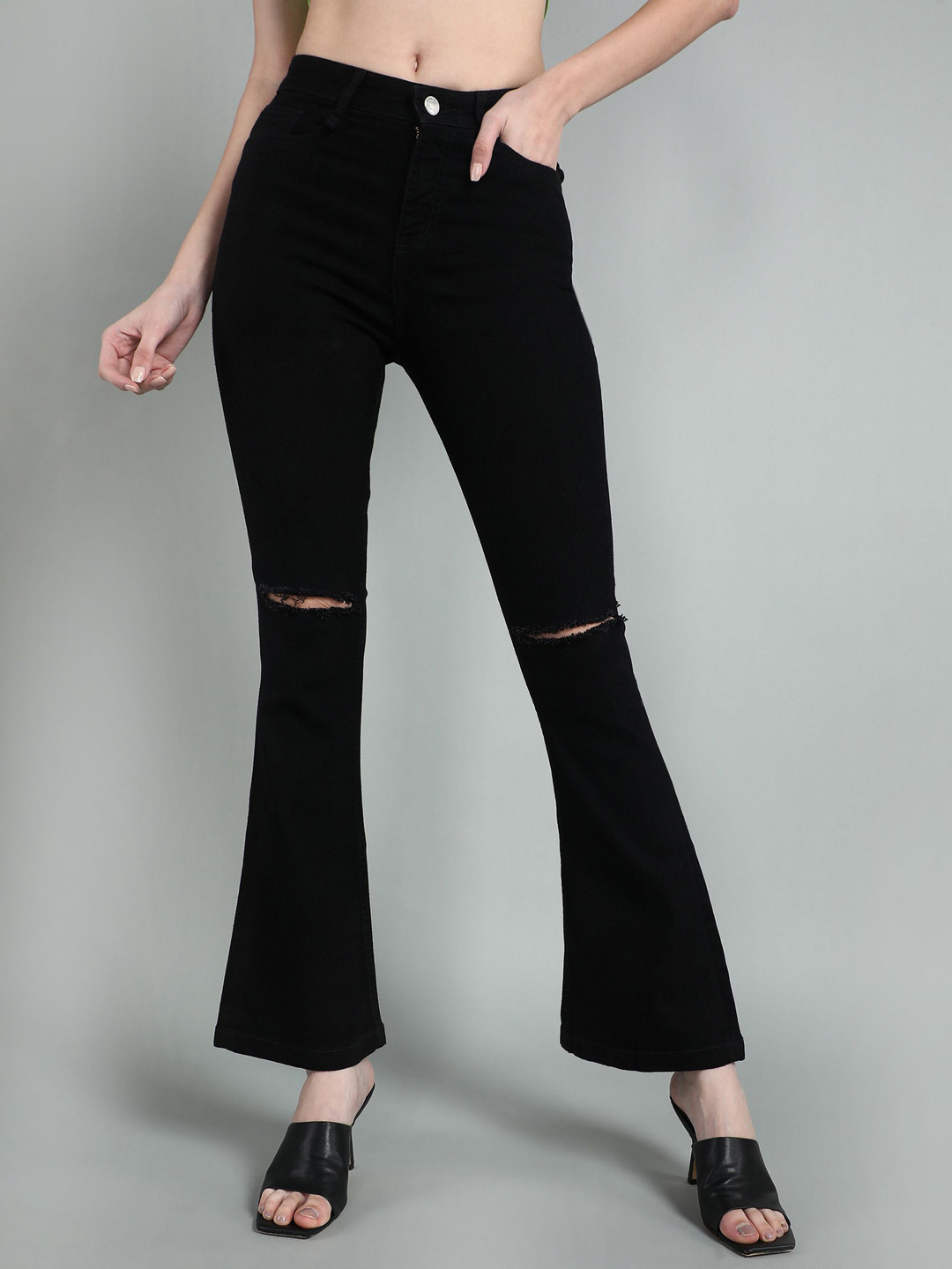 The Roadster Lifestyle Co Women Bootcut Slash Knee High Rise Jeans