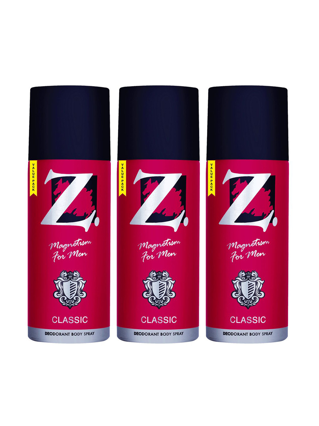 Z-MAGNETISM FOR MEN Classic Set Of 3 Long Lasting Deodorant Body Spray -175ml(116.6g) Each