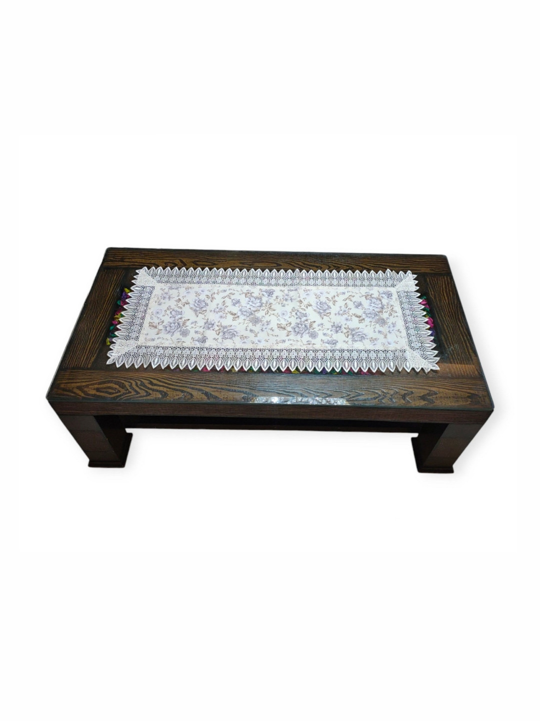 TANLOOMS White & Blue Floral Printed Coffee Table Runner