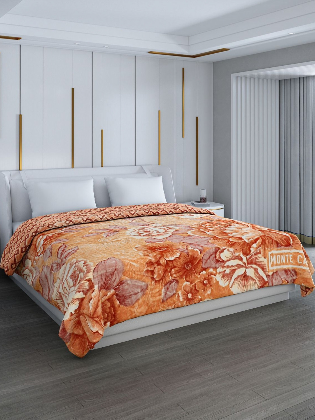 Monte Carlo Orange & White Heavy Winter Printed 950 GSM Double Bed Blanket