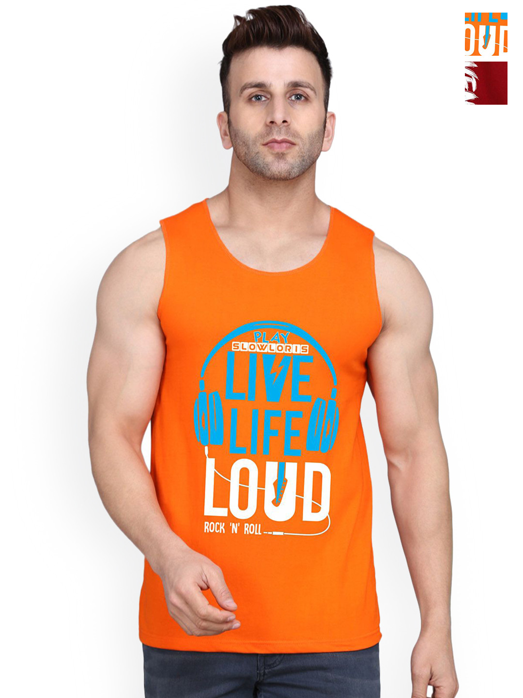 SLOWLORIS Pack of 2 Printed Innerwear Vests SL26 COMBO (LOUD ORANGE) (ADV MAROON)
