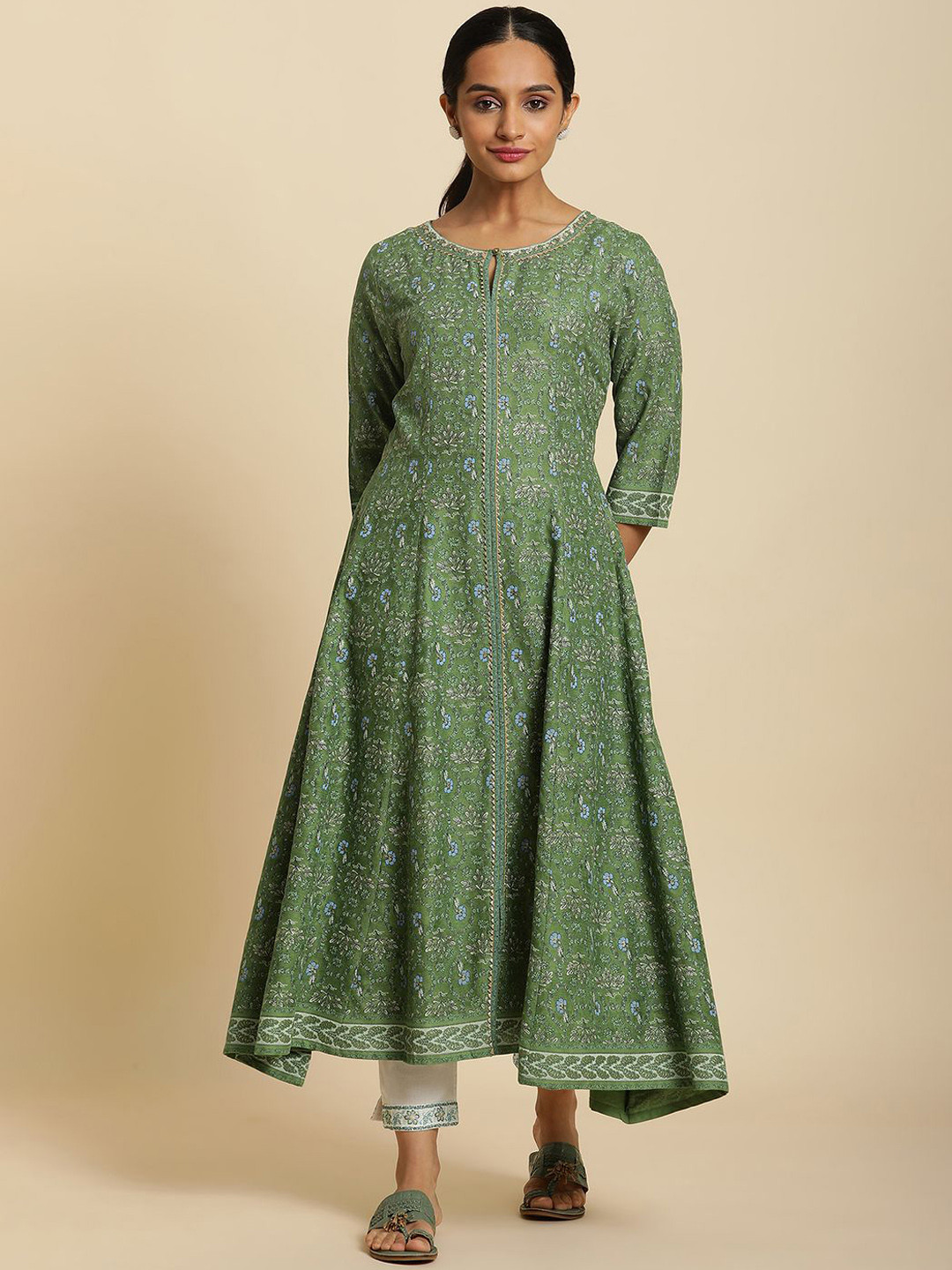 W Floral Printed Kyhole Neck Anarkali Kurta