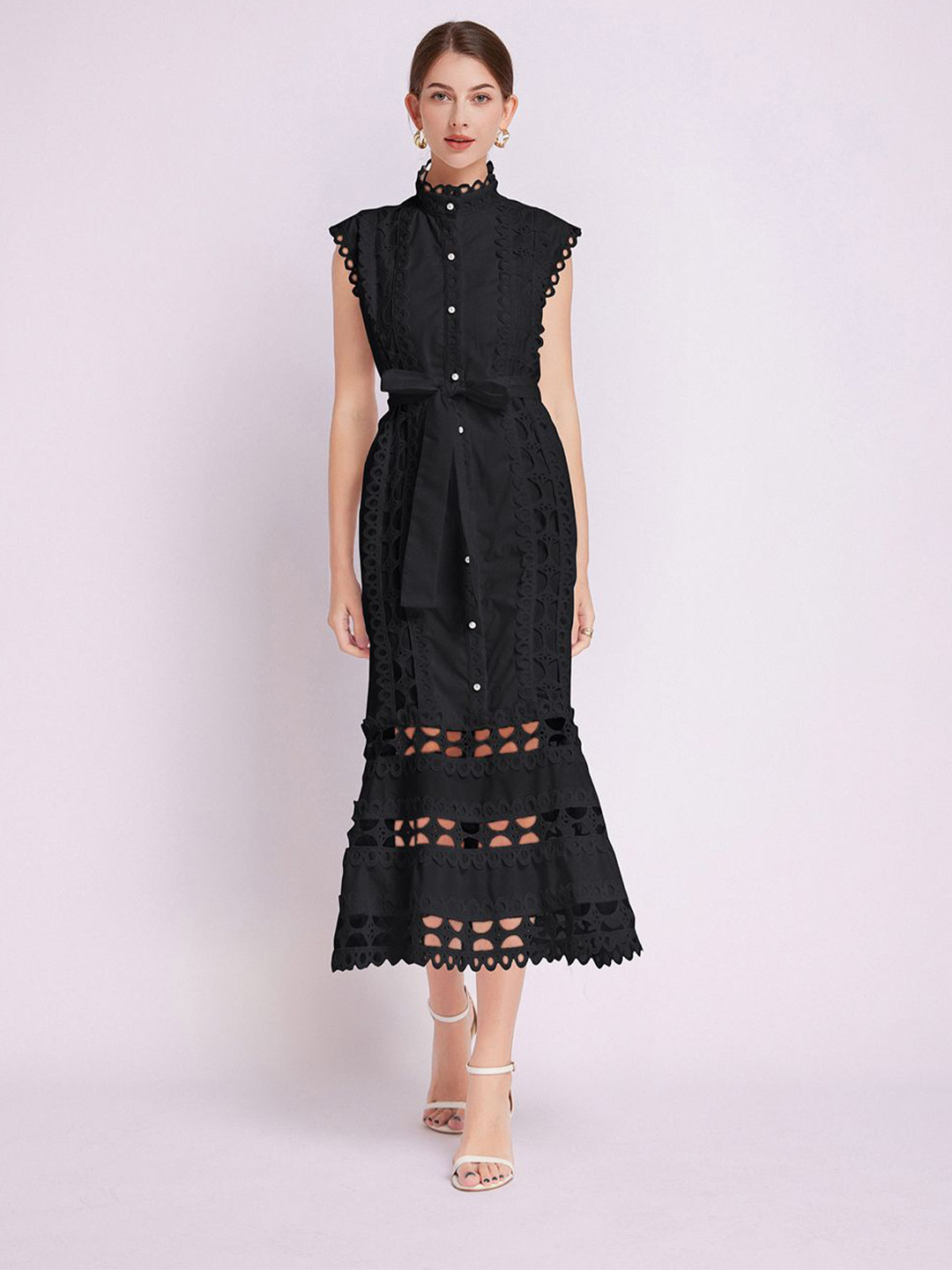 JC Collection Shirt Lace-Up Midi Dress