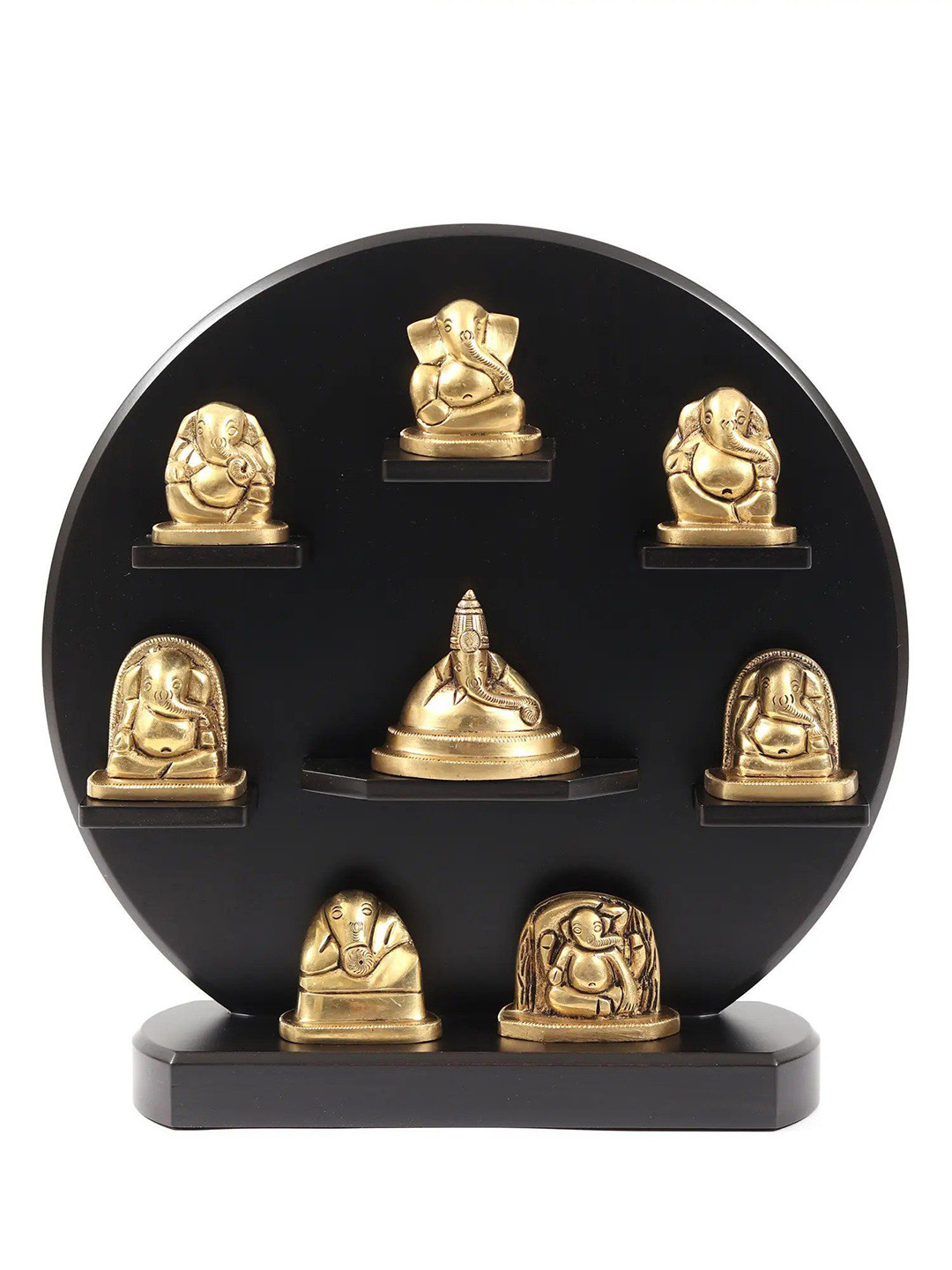 Exotic India Set of Ashtavinayak Idols Brass Antique Spiritual Wall Decor-12In