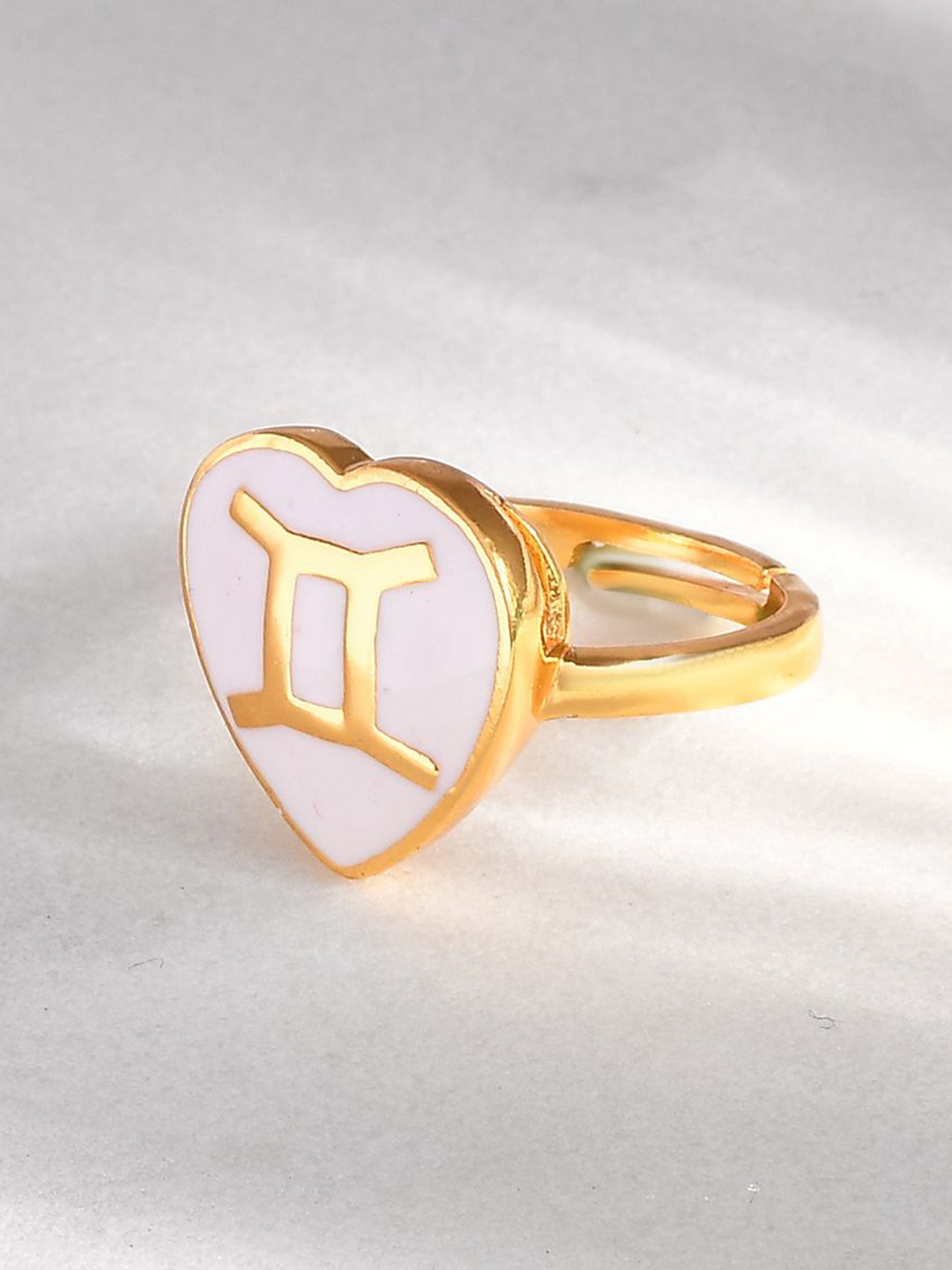 Voylla Gold-Plated Zodiac Gemini Enamel Finger Ring