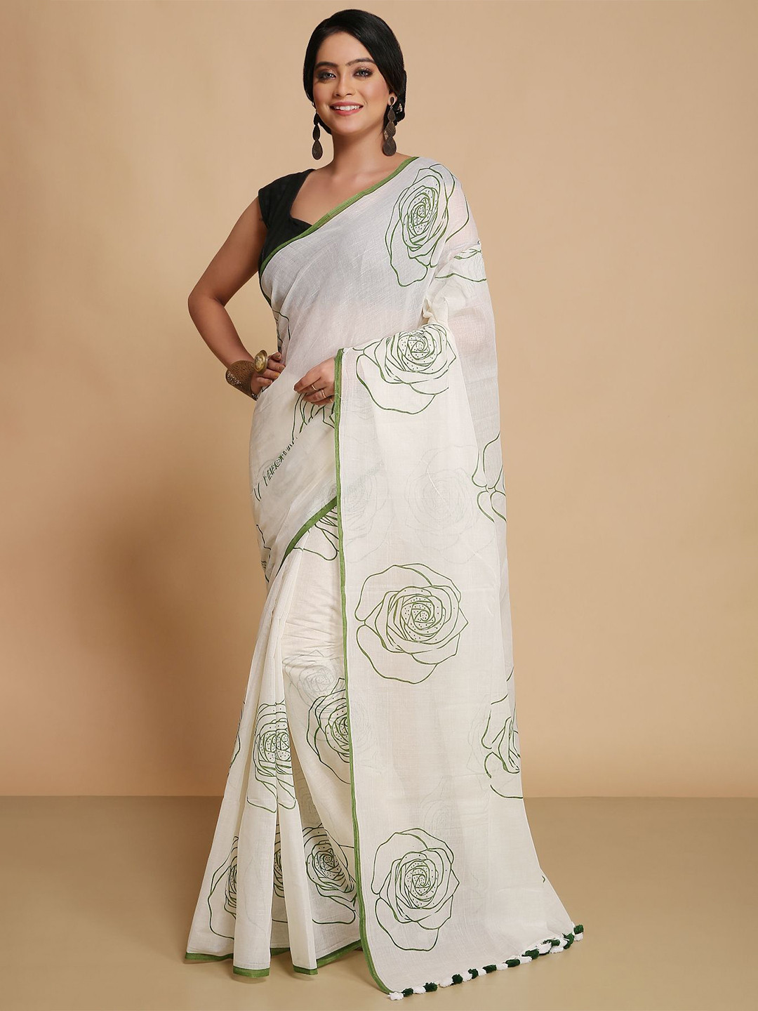 WoodenTant Floral Pure Cotton Saree