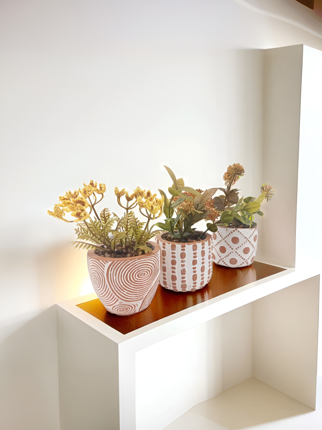 The Better Home Green & Brown 3 Pieces Artificial Skimmia Plants With Pot