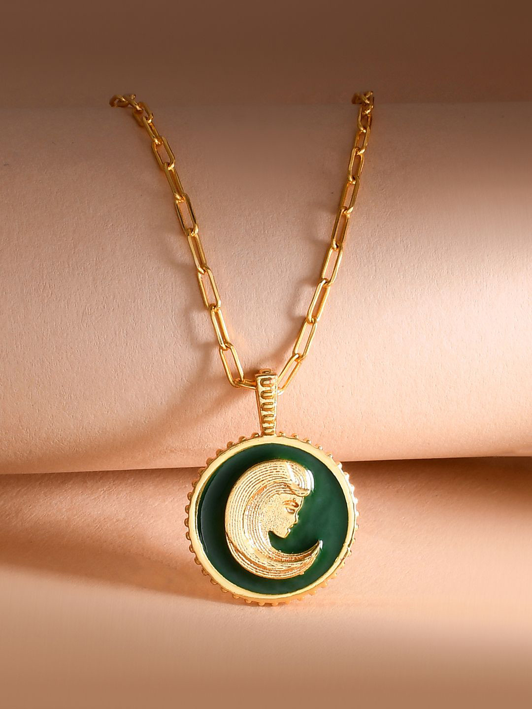 Voylla Gold-Plated Zodiac Virgo And Evil Eye Reversible Pendant with Chain