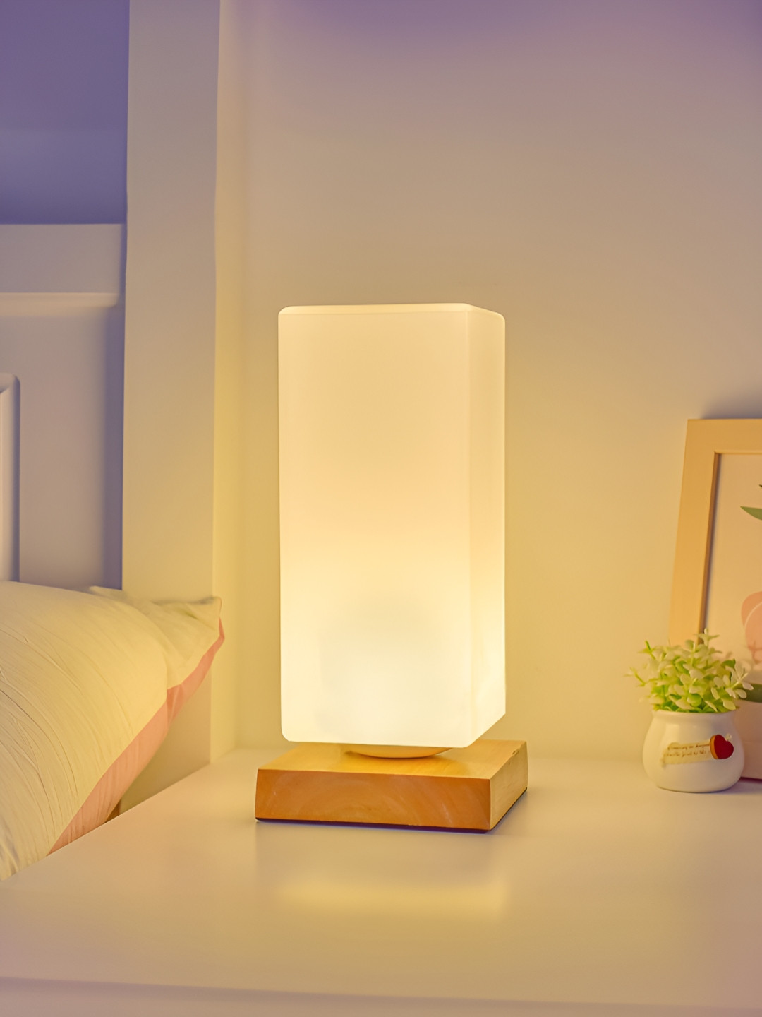 UMAI Brown & White Wooden Rectangle Table Lamp