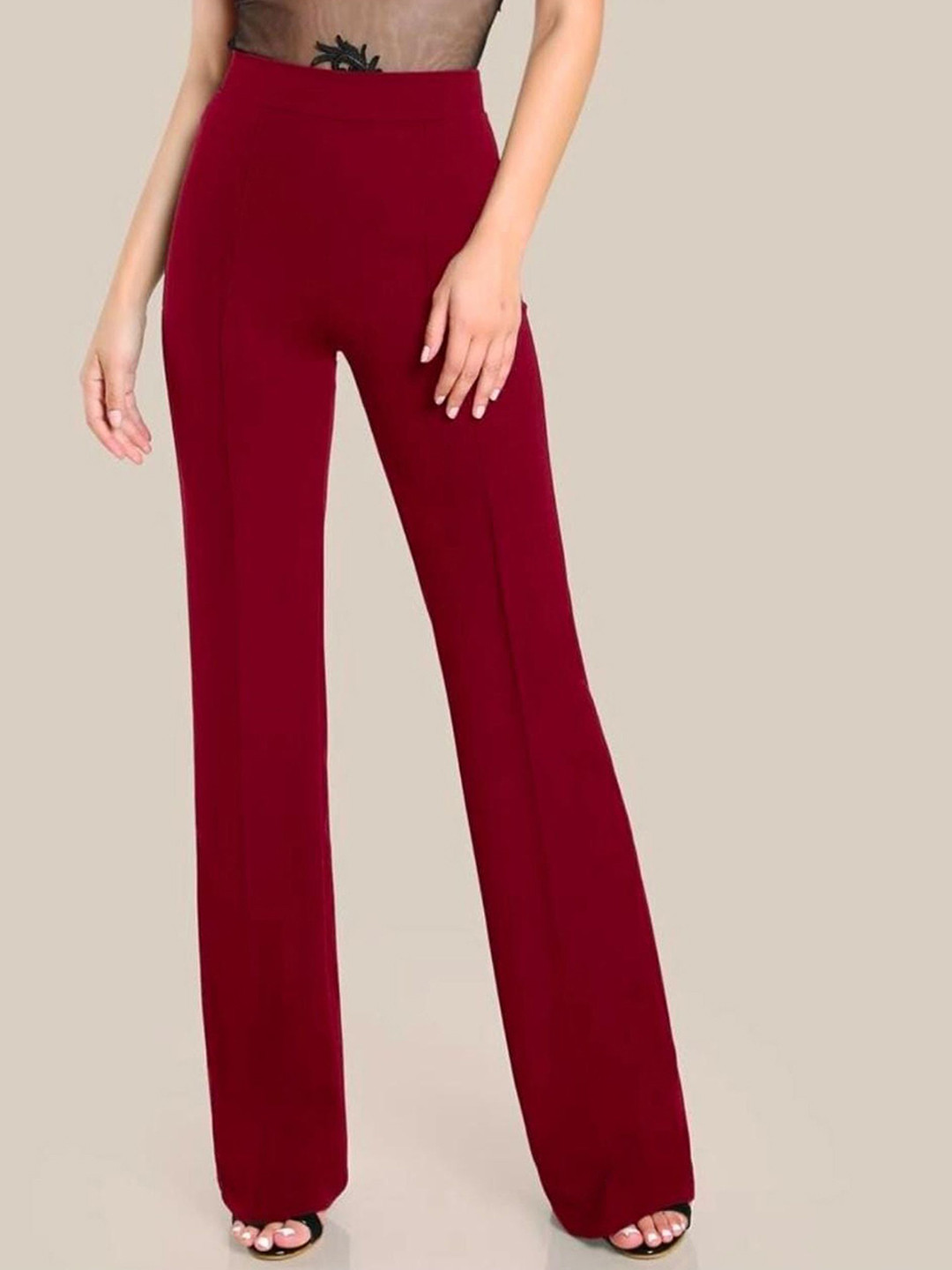 Dream Beauty Fashion Women Flared High-Rise Easy Wash Trousers