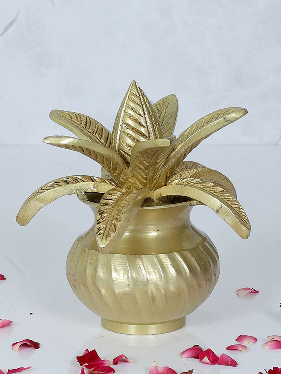 Two Moustaches Mangal Kalash with Coconut Gold Brass Metallic Prayer Room Small Showpiece - 4.9 Inches