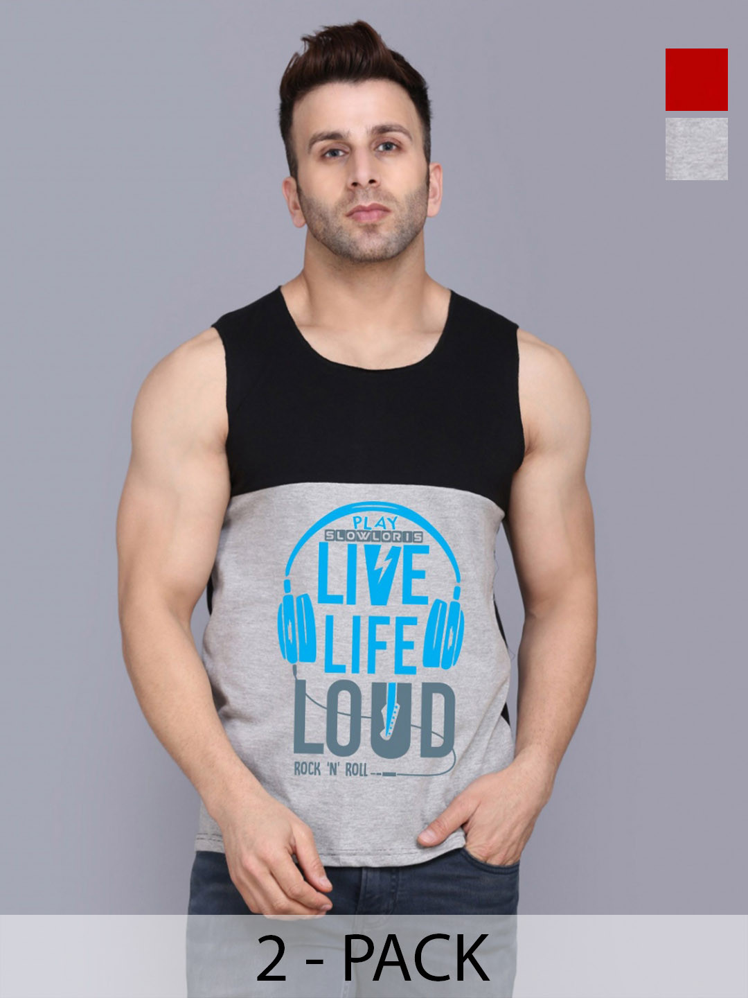 SLOWLORIS Men Pack Of 2 Typography Printed Round Neck Cotton Slim Fit T-shirts