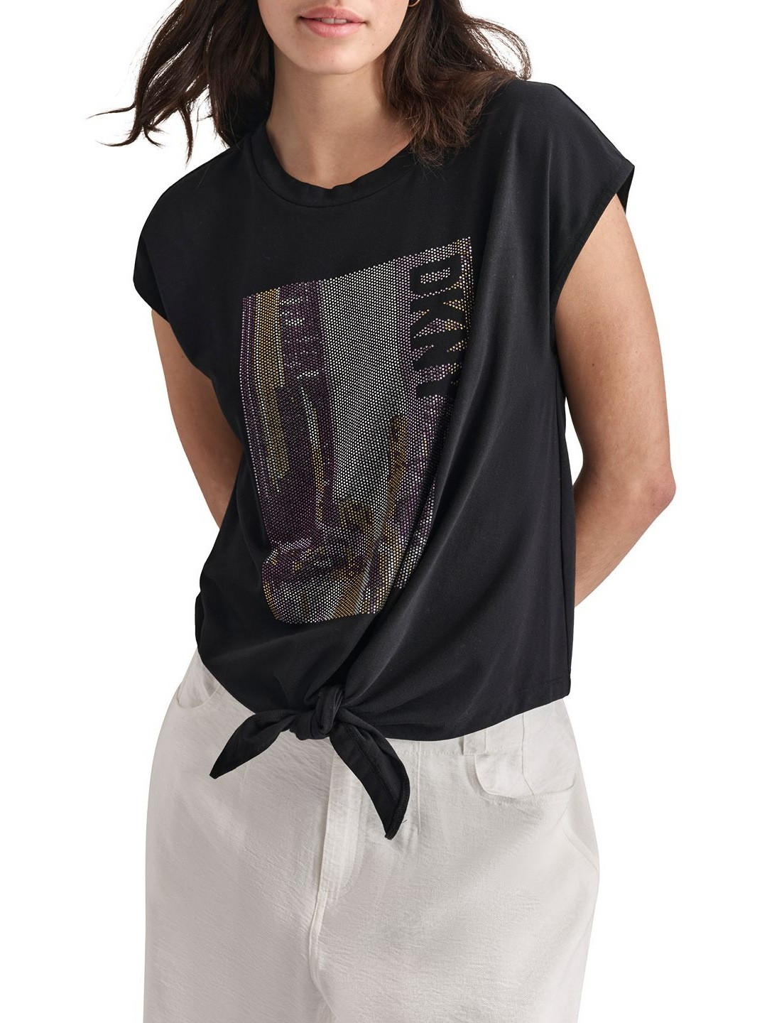 DKNY Women Embellished Round Neck Short Sleeves T-Shirt