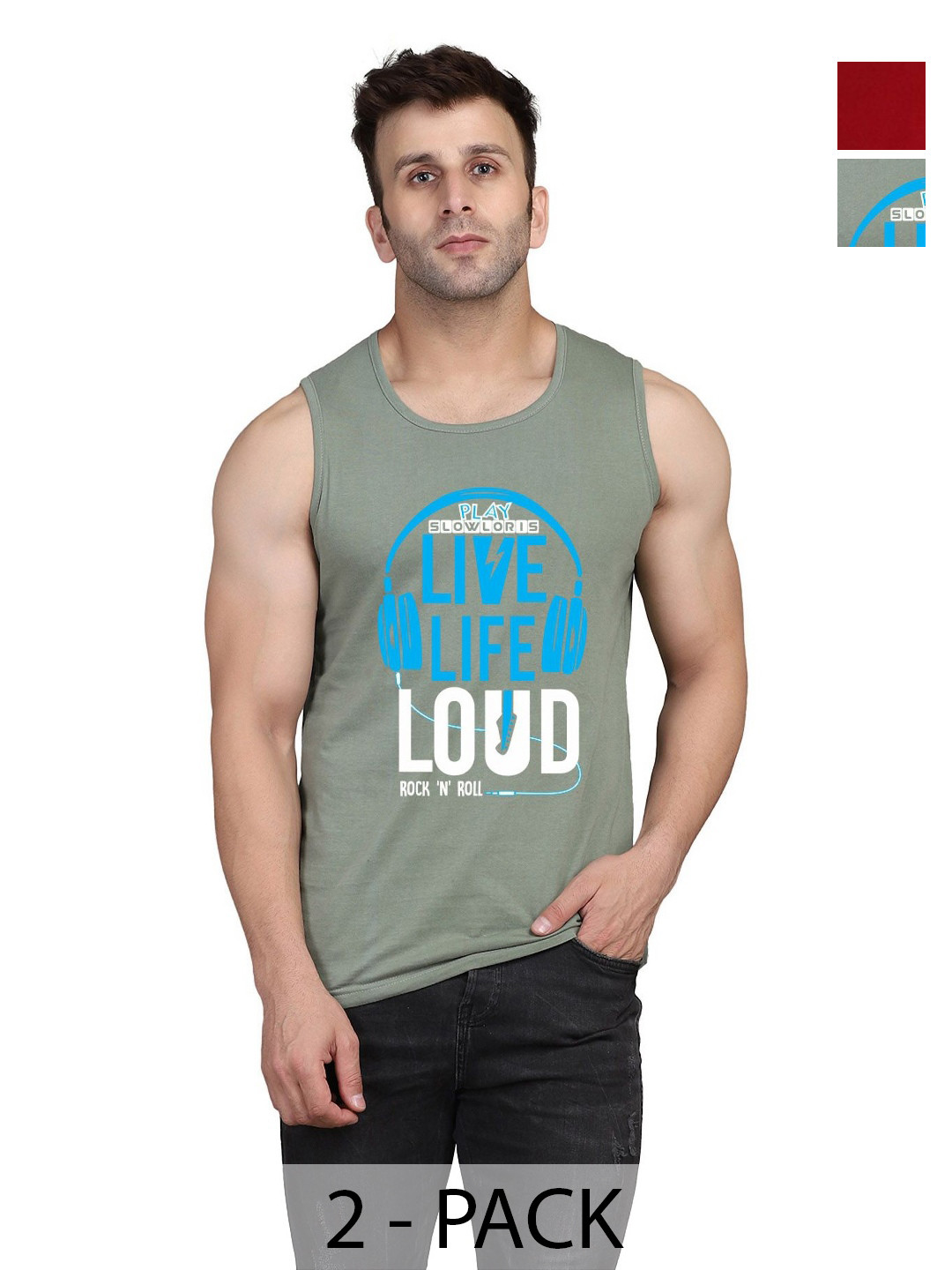 SLOWLORIS Men Pack Of 2 Typography Printed Round Neck Cotton Slim Fit T-shirts