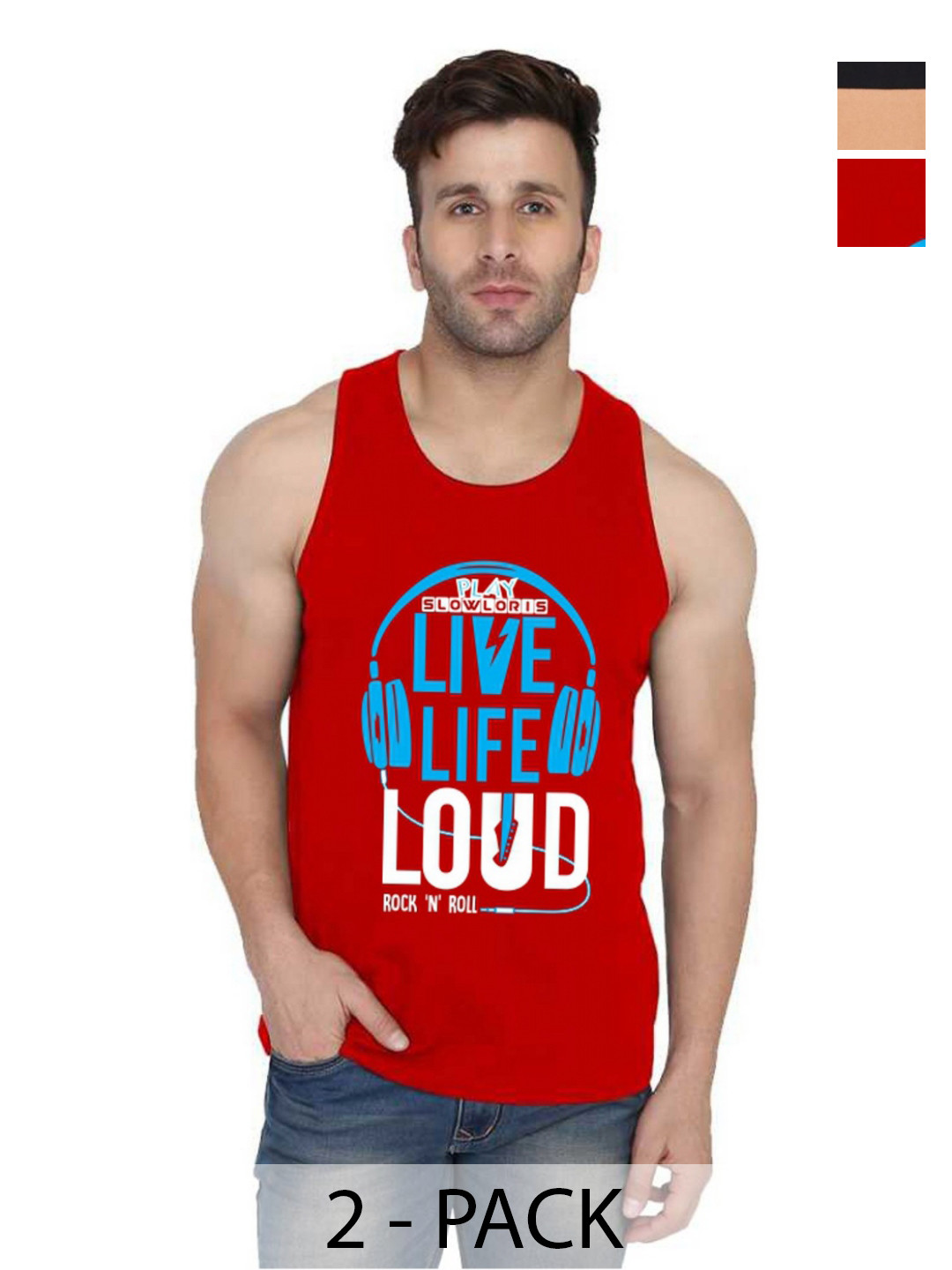 SLOWLORIS Men Pack Of 2 Typography Printed Round Neck Cotton Slim Fit T-shirts