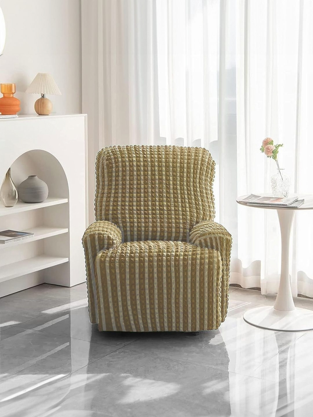 Cortina Khaki & Brown Self Design Sofa Cover