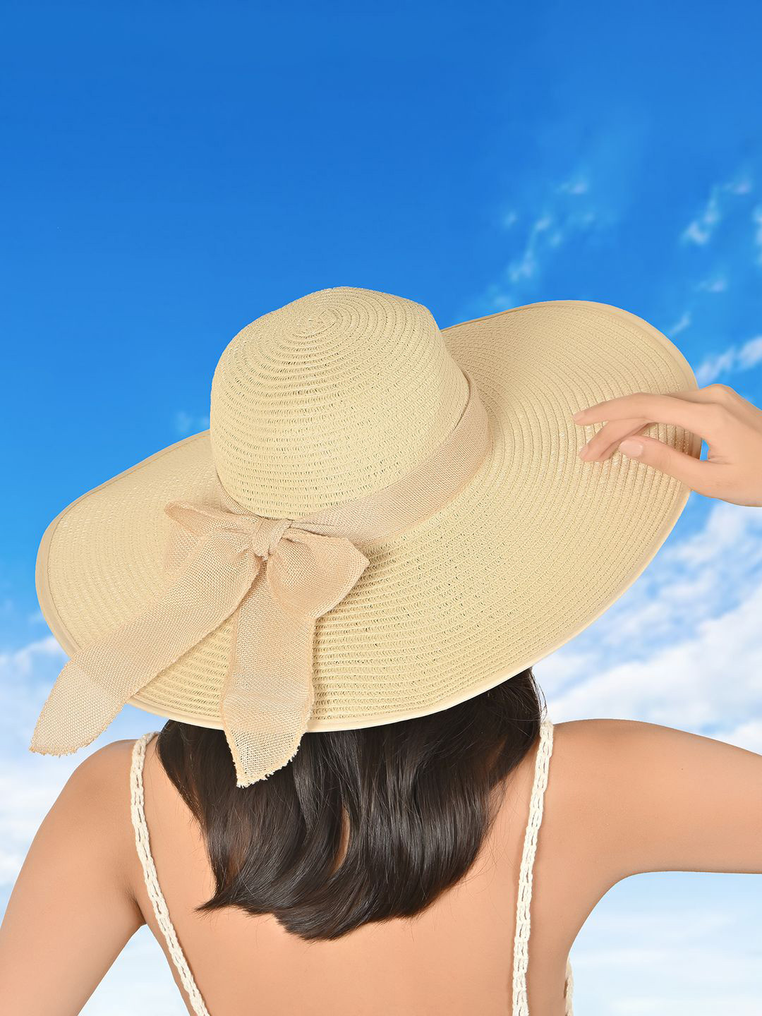 ToniQ Women Beige Solid Sun Sun Hat