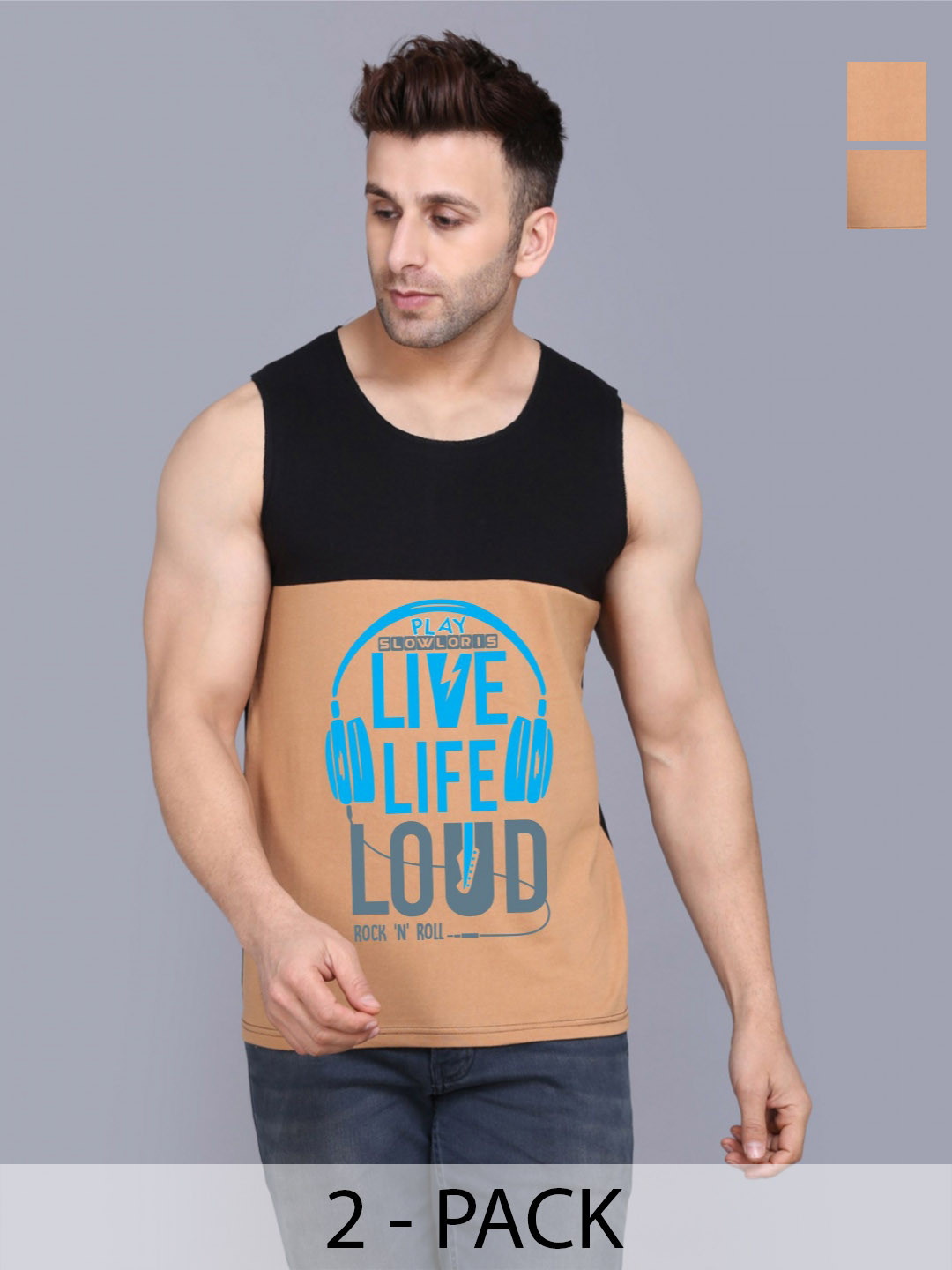 SLOWLORIS Men Pack Of 2 Typography Printed Round Neck Cotton Slim Fit T-shirts