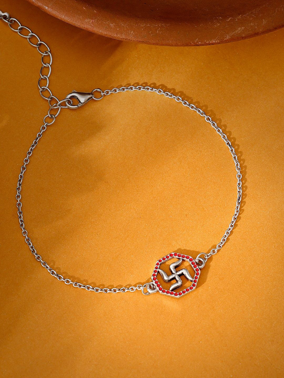 GIVA 925 Silver Vintage Swastik Bracelet Rakhi With Roli Chawal & Greeting Card