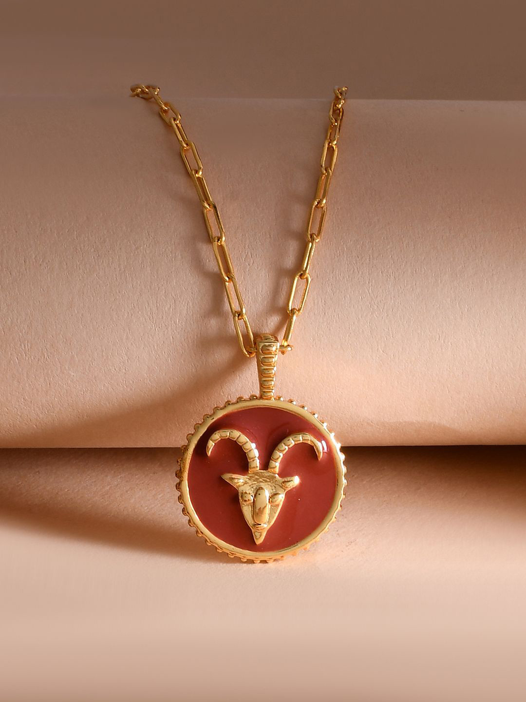 Voylla Gold-Plated Zodiac Capricorn And Evil Eye Reversible Pendant with Chain